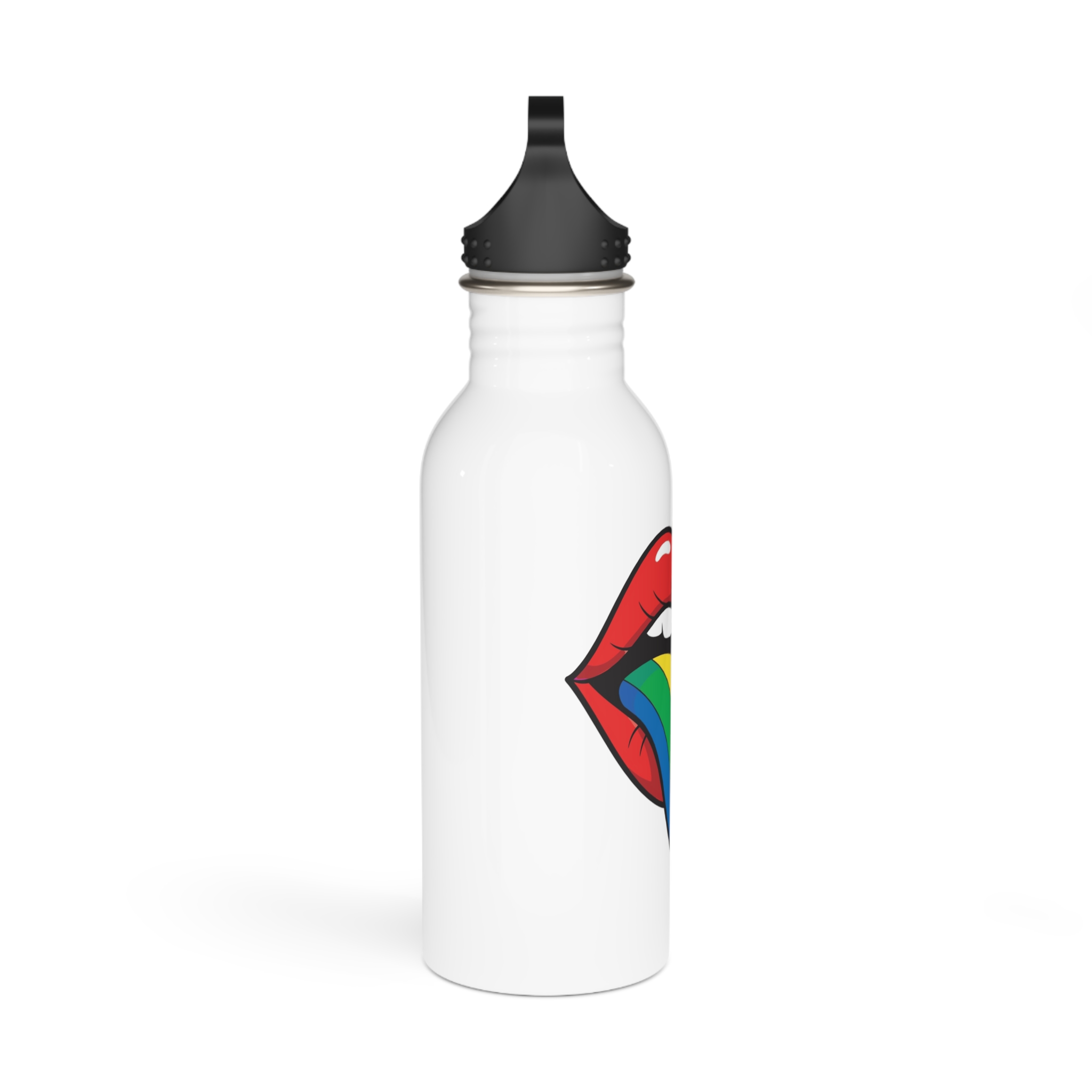 Pop Art Illustration Open Red Lips With Long Colorful Rainbow Tongue Sticking Out Now Stainless Steel Water Bottle - Image 2