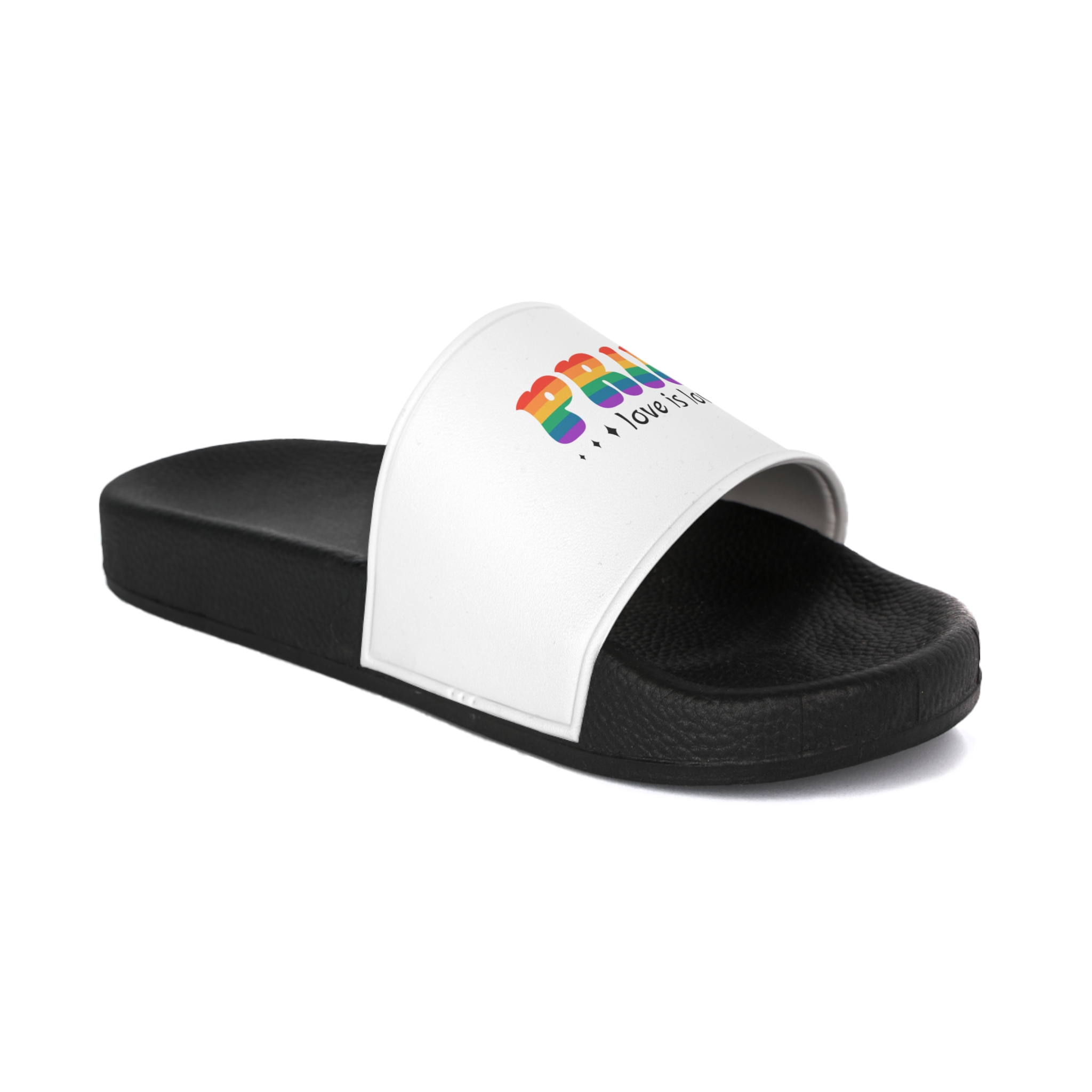 Rainbow Symbol Lgbt Pride Community Lgbt Quote Pride Isolated White Background Mens Slide Sandals - Image 2