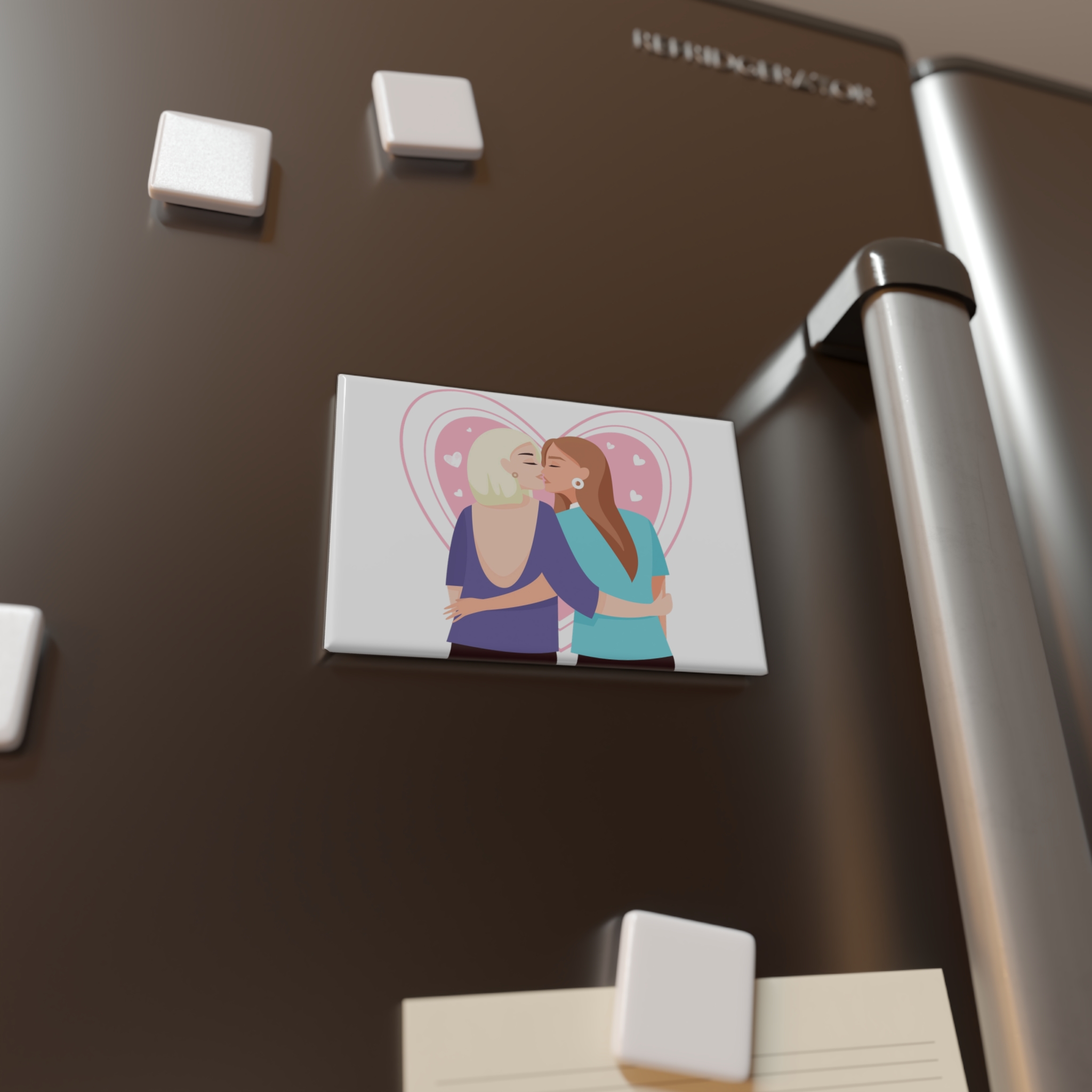 Lesbian Couple Kiss Flat Design Style Button Magnet Rectangle 1 And 10 Pcs - Image 4