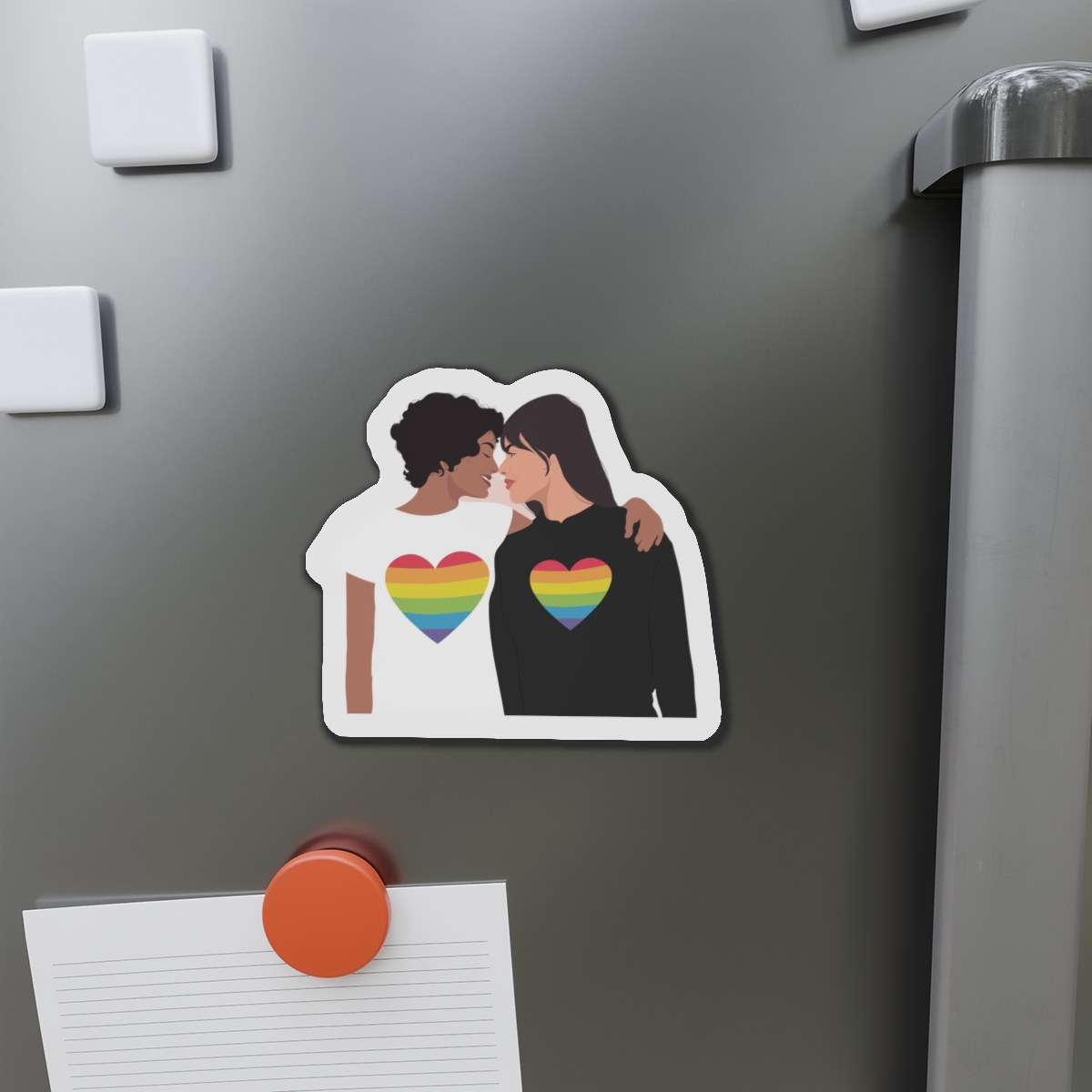 Embracing Lgbt Couple Couple Girls Love Smiling Each Other Die Cut Magnets - Image 11