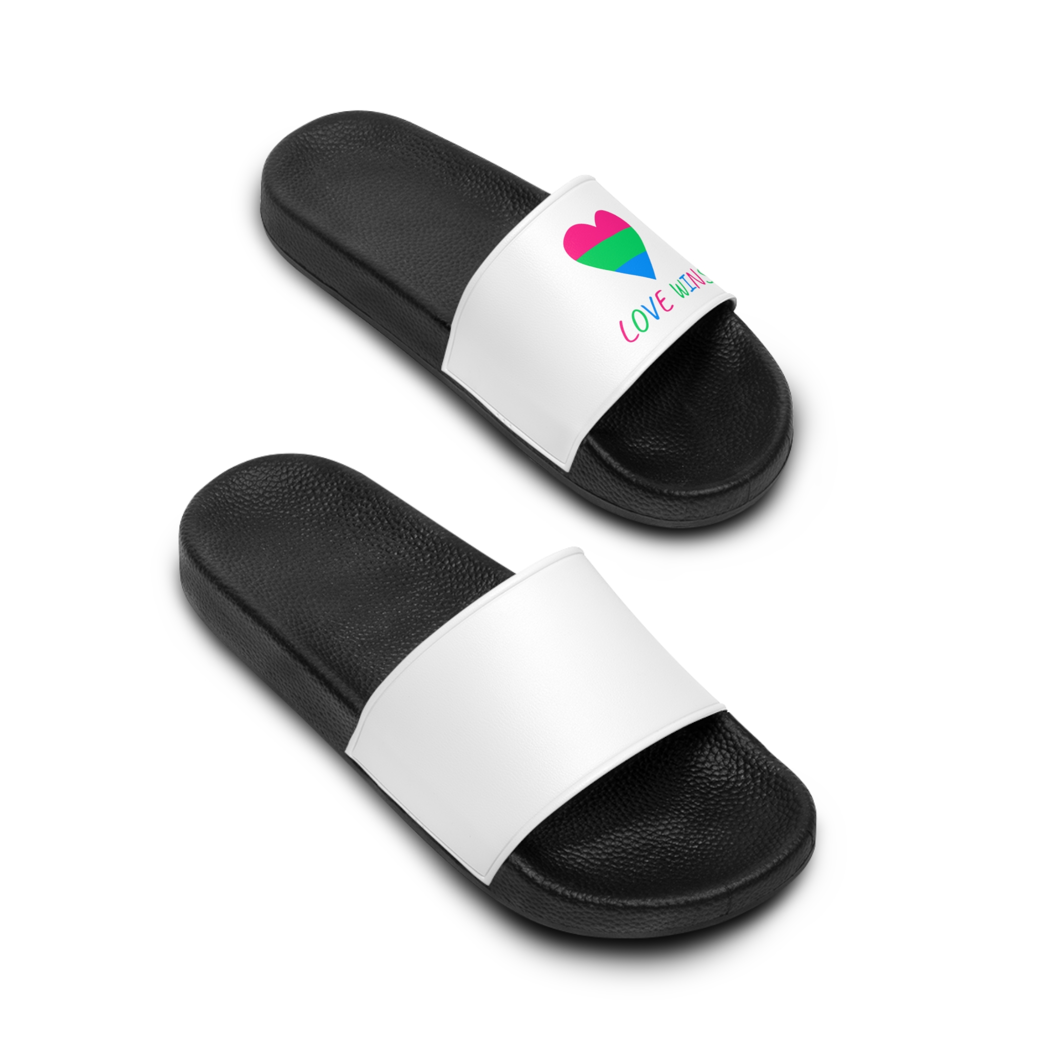 Colorful Heart Shape Polysexual Pride Flag Happy Pride Day Lgbtqia Community Pride Month Vector Hand Drawn Doodle Posters Stickers Logo Cards Mens Slide Sandals - Image 4