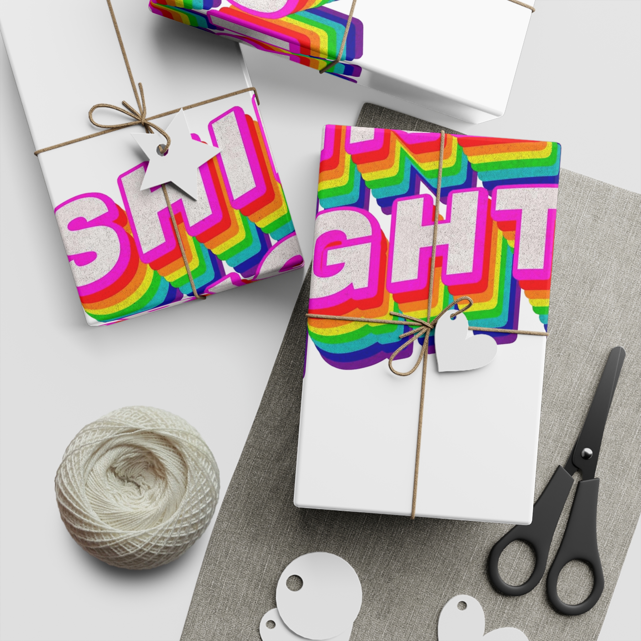 Rainbow Word Shine Bright Typography Design Element Gift Wrapping Paper Sheets 1pc - Image 2