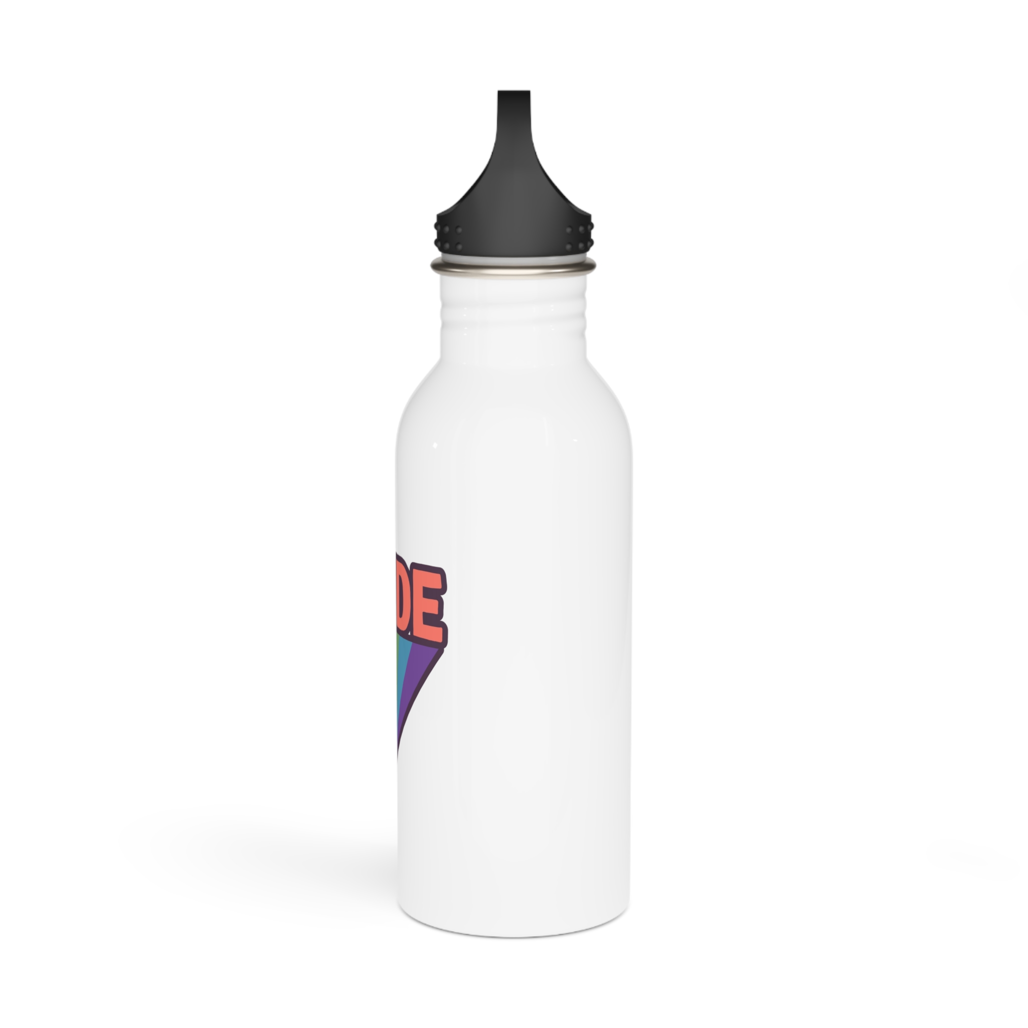 Pride Text With Rainbow Flag Badge Lgbt Symbol Gay Lesbian Bisexual Trans Queer Love Symbol Stainless Steel Water Bottle - Image 4