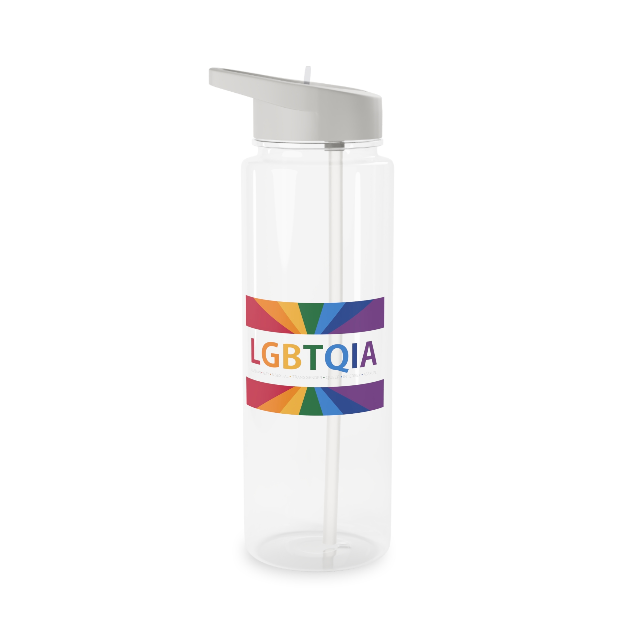 Lgbtqia Text Banner With Rainbow Background Lgbtqia Typography With Lgbt Gay Pride Flag Colours Tritan Water Bottle - Image 5