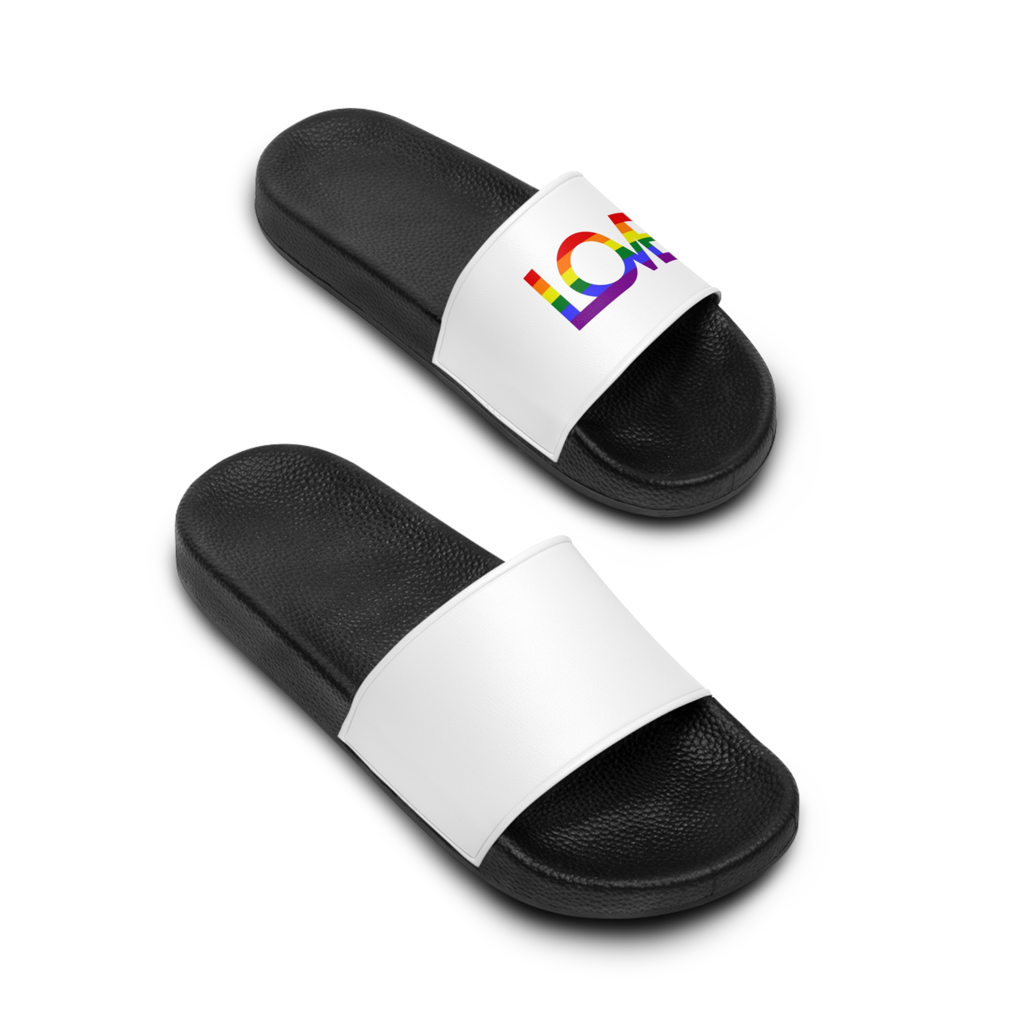 Inscription Love With Colors Lgbt Flag Vector Illustration Mens Slide Sandals - Image 4