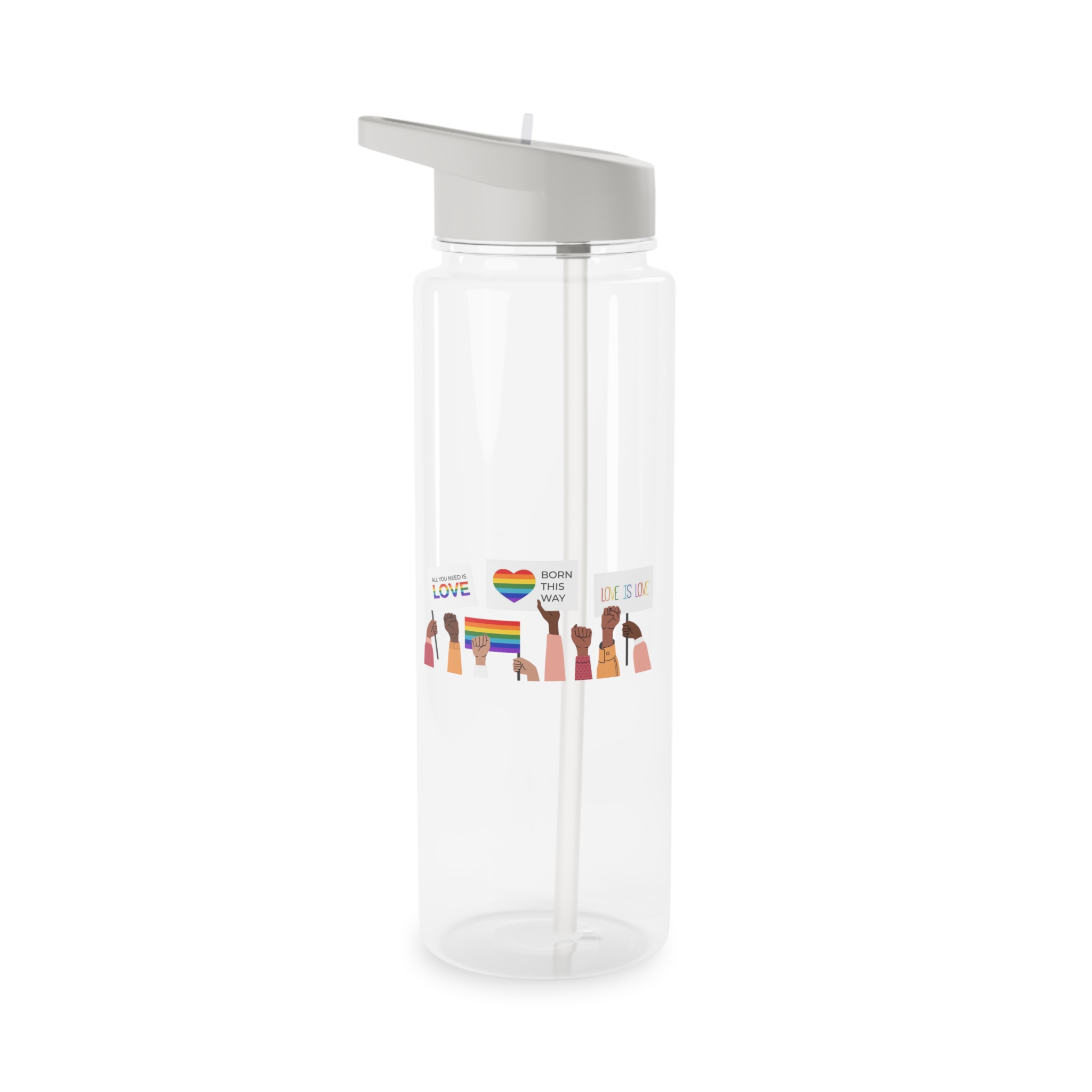 People Holding Lgbt Posters Symbols Signs Flags With Rainbows Pride Month Human Rights Love Is Love Tritan Water Bottle - Image 5