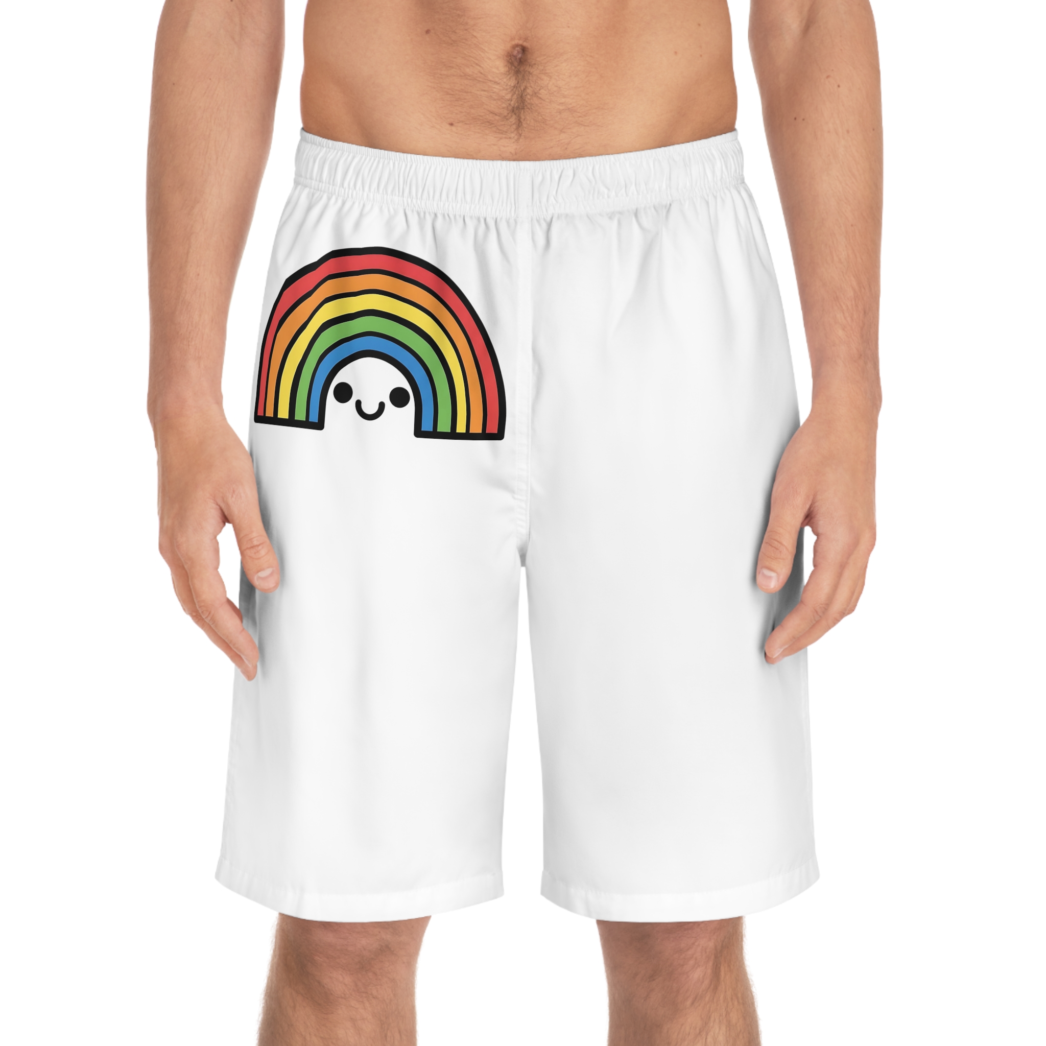 Colorful Rainbow Smiling Face Cartoon Illustration Mens Board Shorts Aop - Image 3