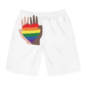 Hands Different Colors Skin Holding Rainbow Heart Lgbtq Color Mens Board Shorts Aop