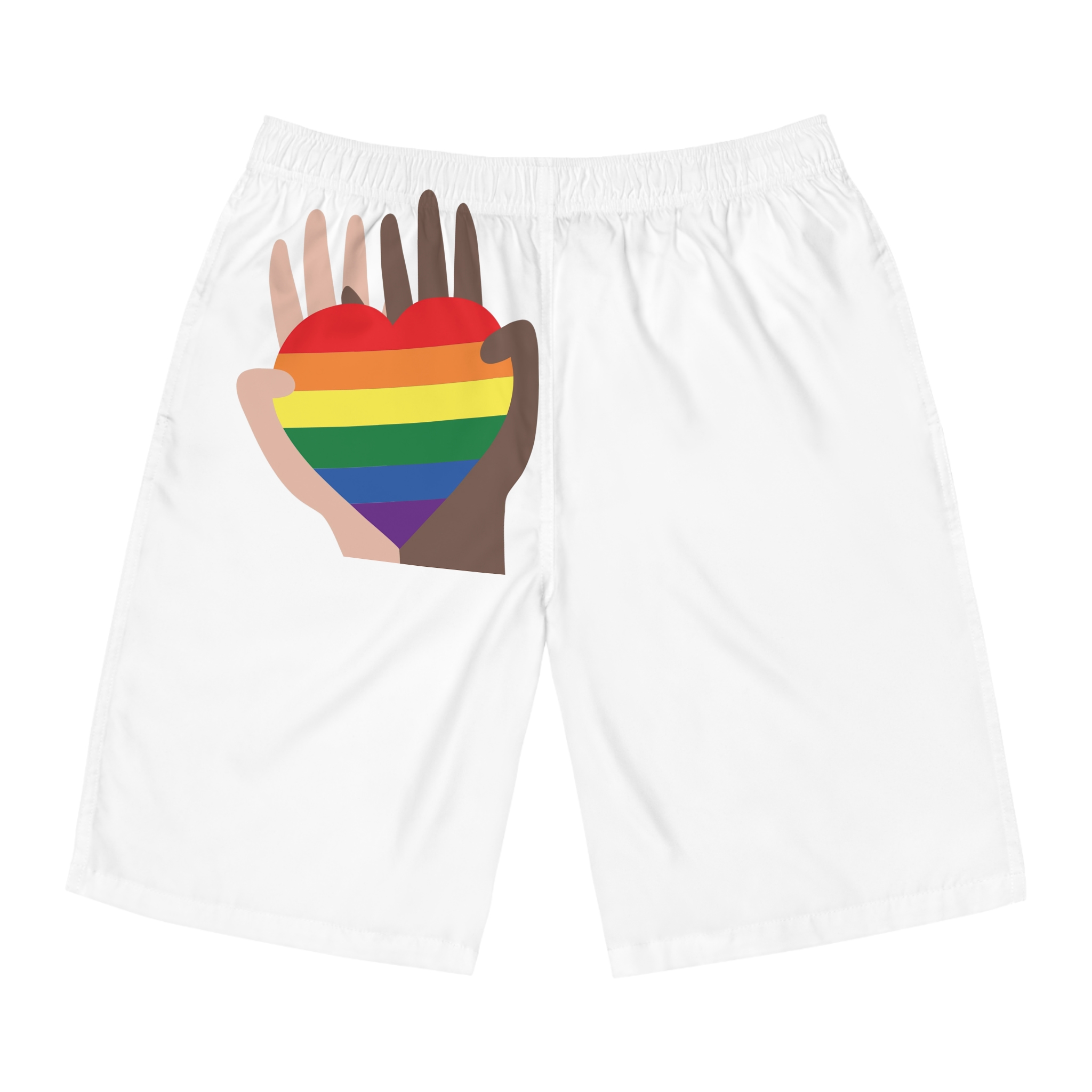 Hands Different Colors Skin Holding Rainbow Heart Lgbtq Color Mens Board Shorts Aop