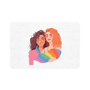Portrait Lesbian Couple With Rainbow Flag Concept Lgbtq Illustration Couple Pet Food Mat 12x18