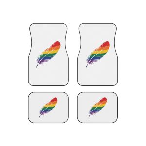 Single Feather Adorned With Vibrant Colors Rainbow Flag Car Mats Set Of 4