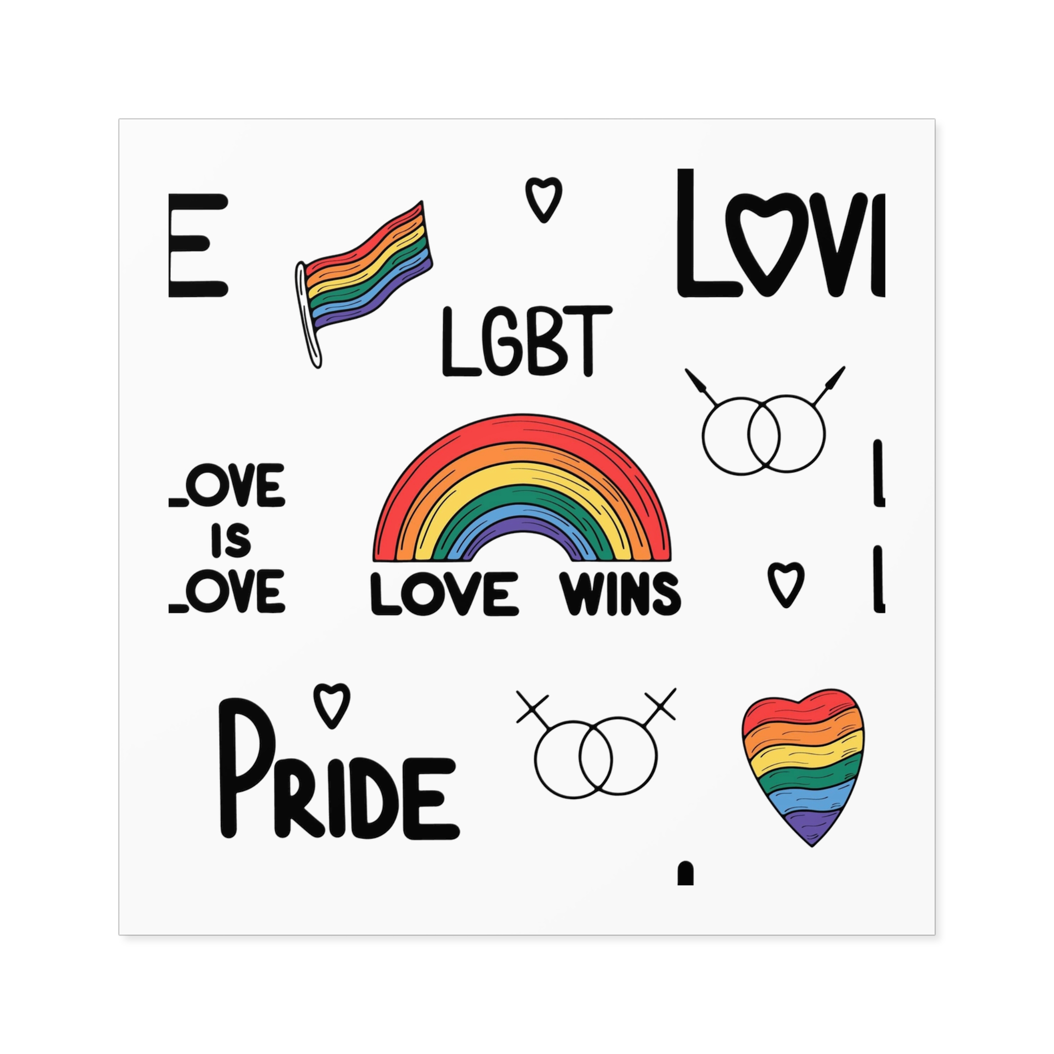 Lgbtq Pride Seamless Illustration Rainbow Hearts Love Symbols Laminate Stickers Square - Image 33