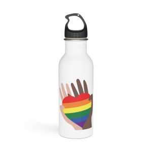 Hands Different Colors Skin Holding Rainbow Heart Lgbtq Color Stainless Steel Water Bottle