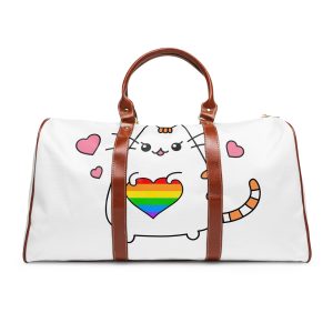 Kawaii Cat With Rainbow Heart Waterproof Travel Bag