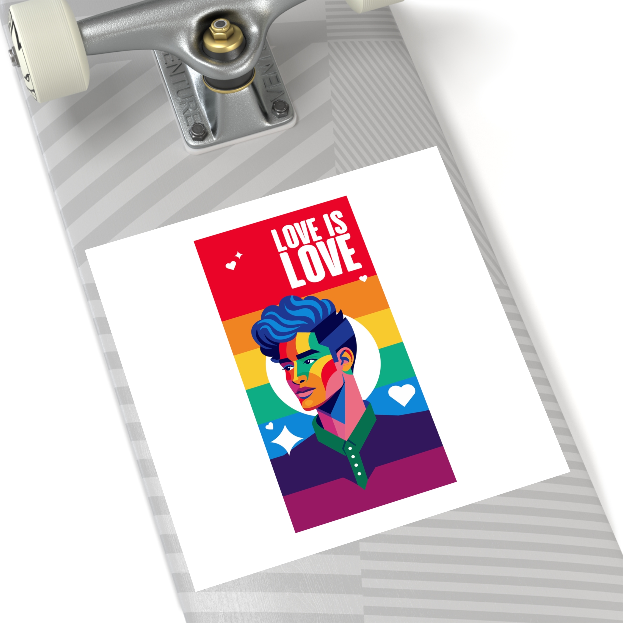 Poster Man With Rainbow Colored Face Rainbow Colored Background Laminate Stickers Square - Image 52