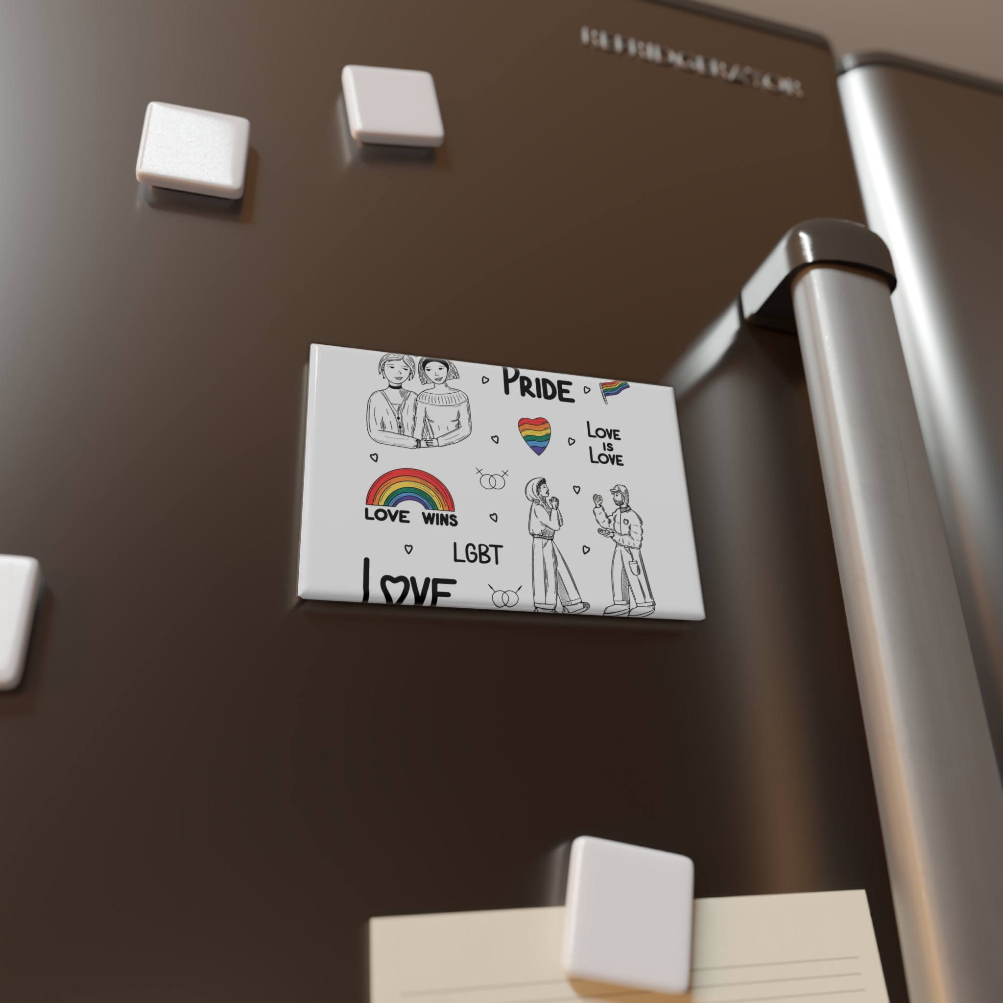 Engraving Hand Drawn Set Lgbt Elements Pride Collection Button Magnet Rectangle 1 And 10 Pcs - Image 8