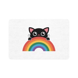 Black Cat With Rainbow Icon Pride Pet Design Vector Illustration Pet Food Mat 12x18