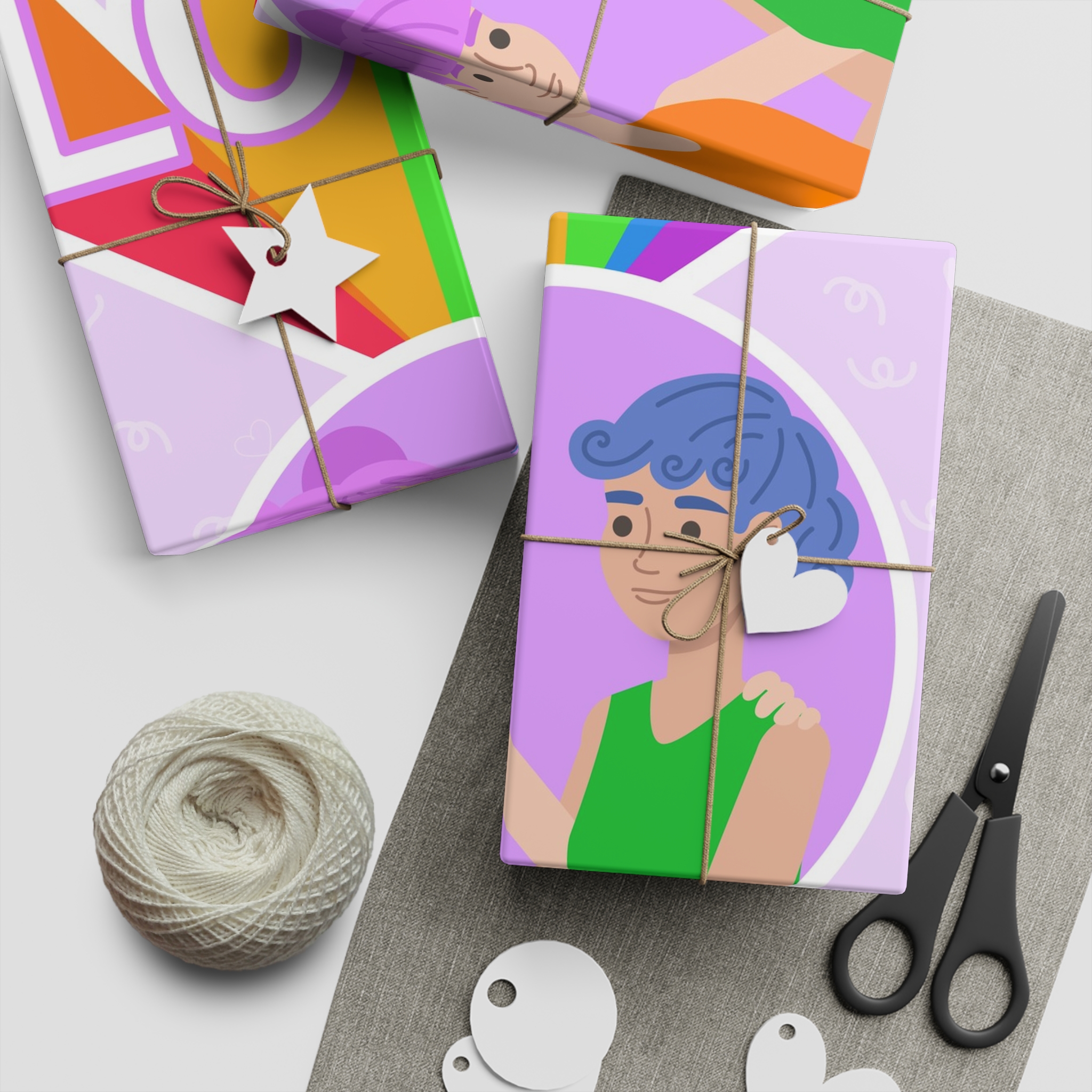 Young Couple Embracing With Rainbow Love Text Celebrating Pride Month Gift Wrapping Paper Sheets 1pc - Image 2