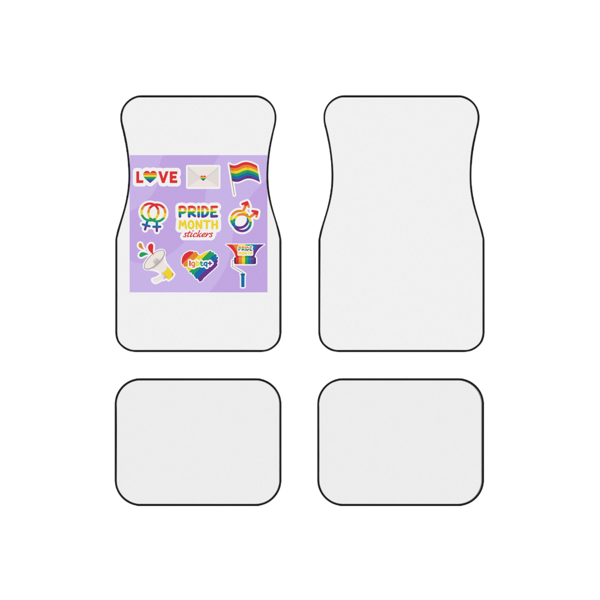Pride Month Stickers Lgbtq Rainbow Flag Cute Flat Illustrations Car Mats Set Of 4
