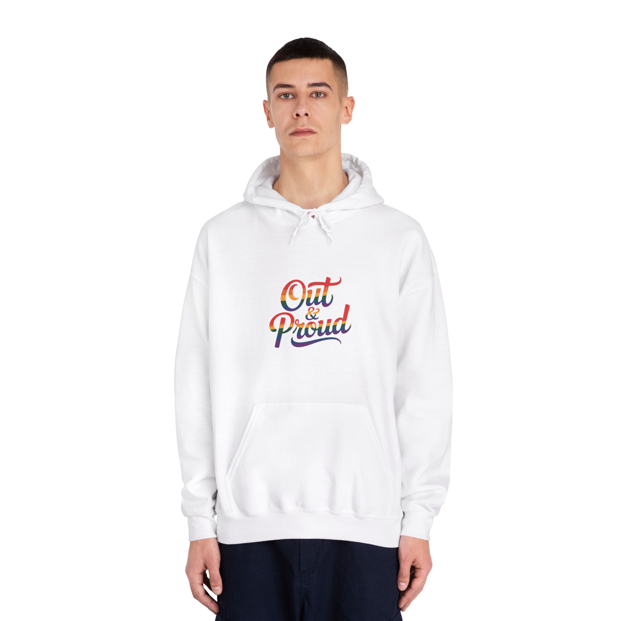 Out Proud T Shirt Design Isolated White Background Unisex Dryblend Hooded Sweatshirt - Image 3
