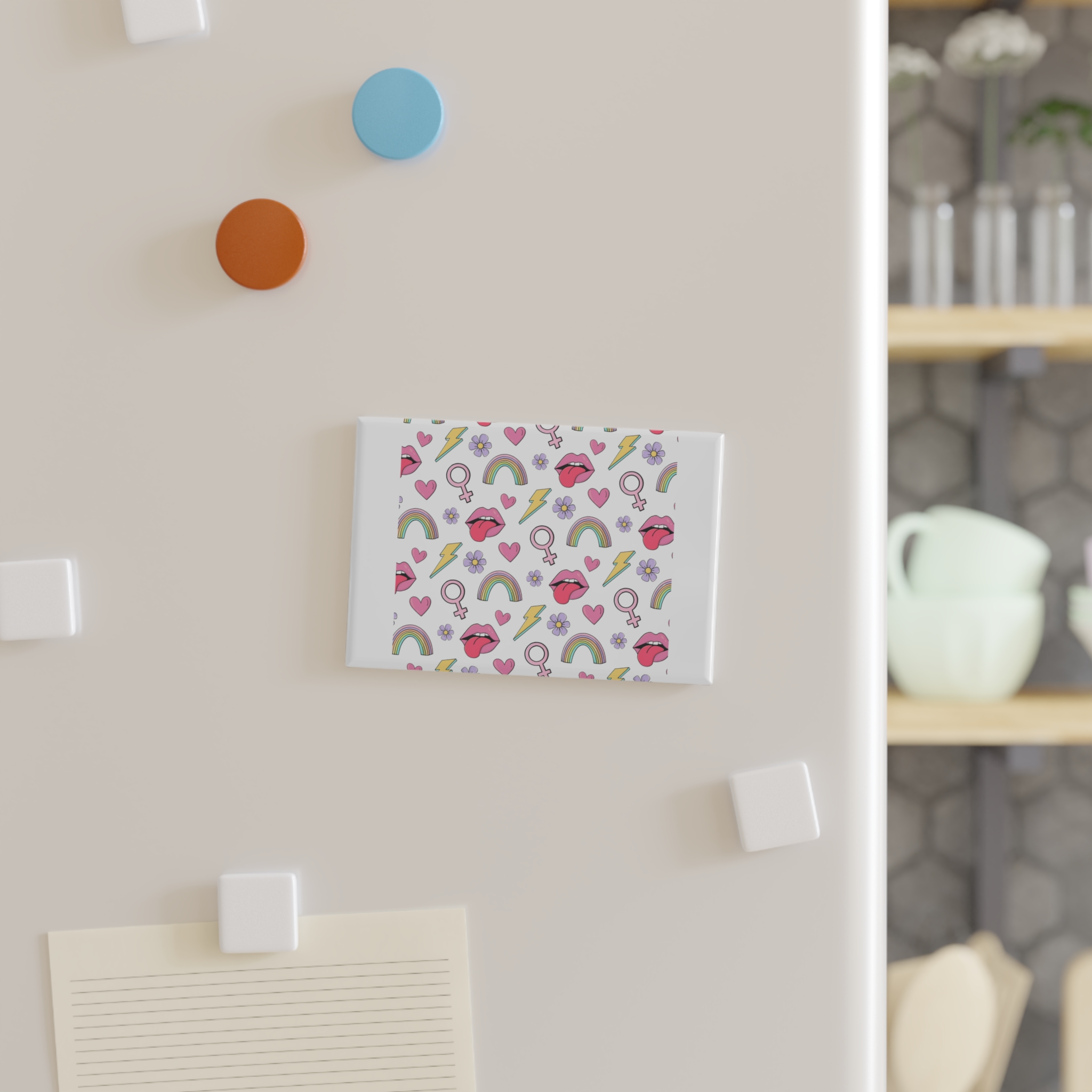 Colorful Seamless Pattern With Feminist Pride Symbols Button Magnet Rectangle 1 And 10 Pcs - Image 7