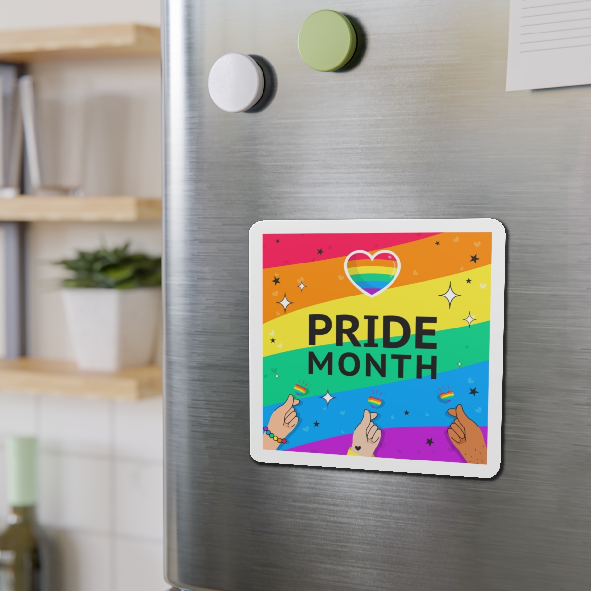Pride Month Greeting Card Vector Illustration Hand Symbol Mini Heart Rainbow Flag Die Cut Magnets - Image 12