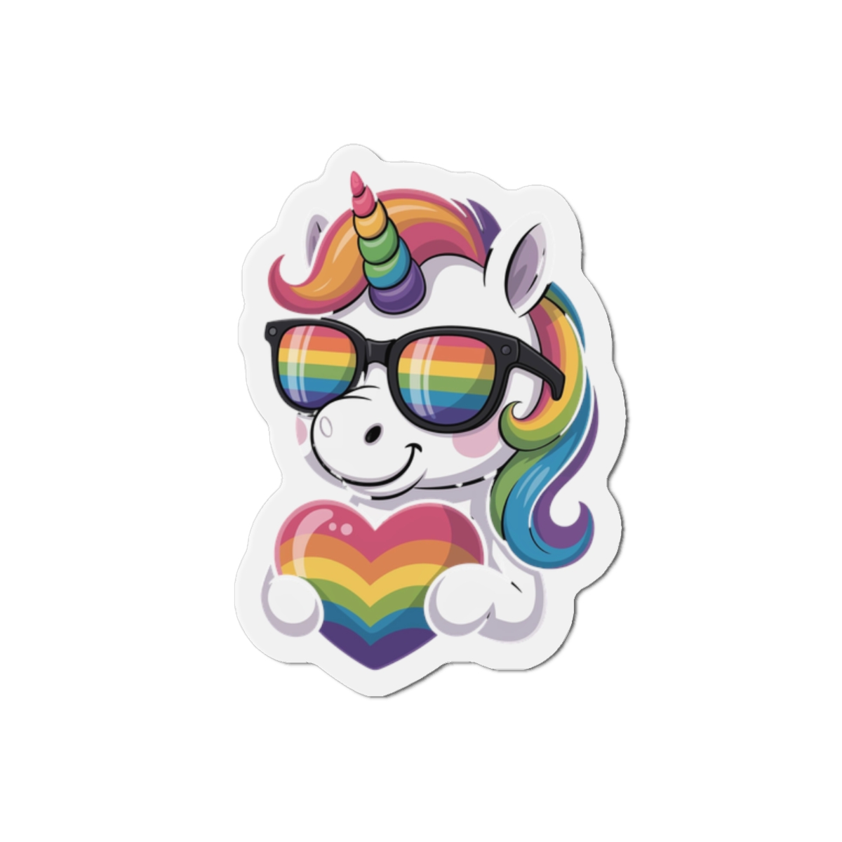Cute Unicorn With Rainbowcolored Mane Tail Is Wearing Black Sunglassesnbow Stripes Die Cut Magnets