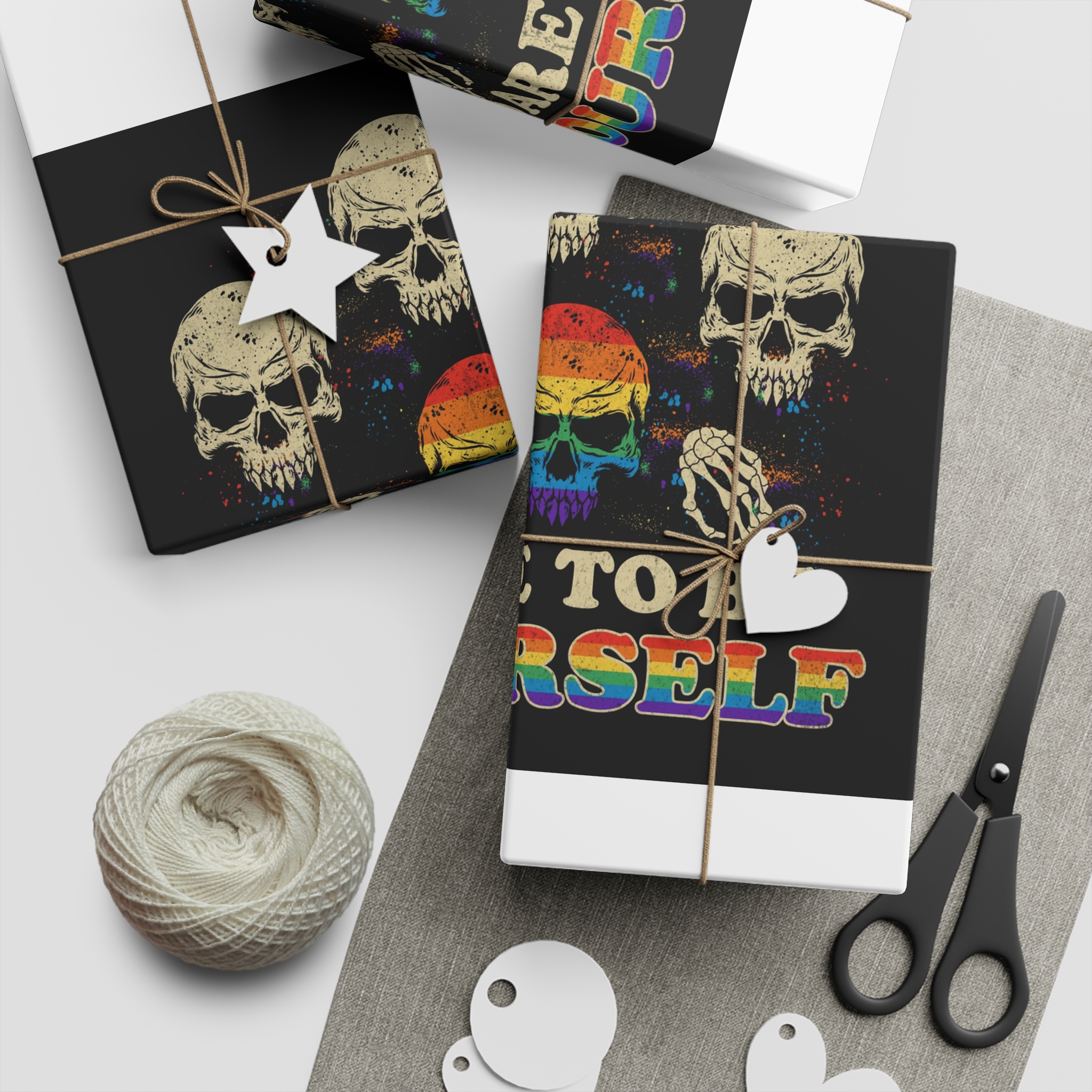 Skull Pride Rainbow Vintage Vector Premium T Shirt Gift Wrapping Paper Sheets 1pc - Image 2