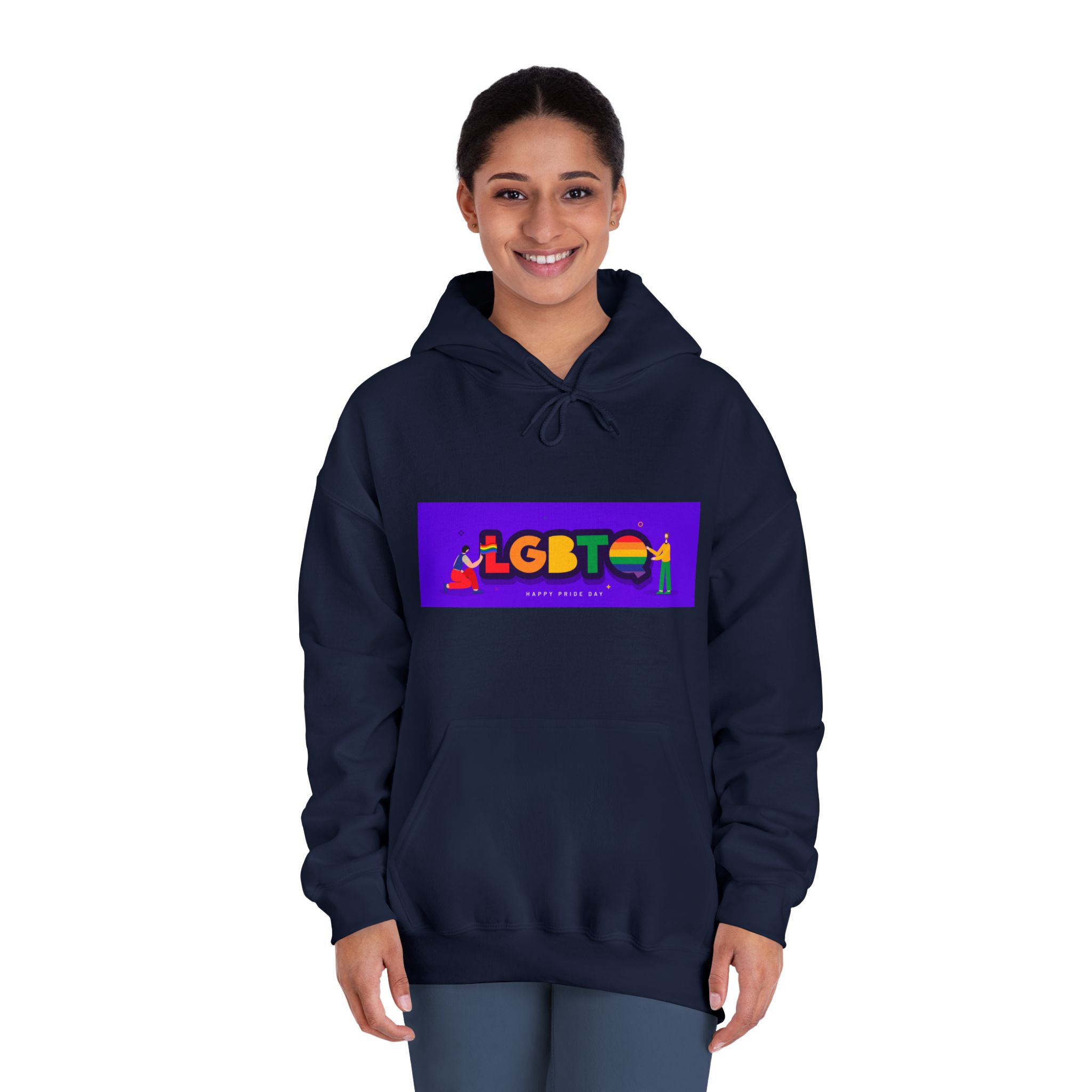 Lgbtq Community Banner Design With Illustration Gay Couple Unisex Dryblend Hooded Sweatshirt - Image 32