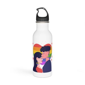 Flat Design Lesbian Couple Kiss Illustration Stainless Steel Water Bottle