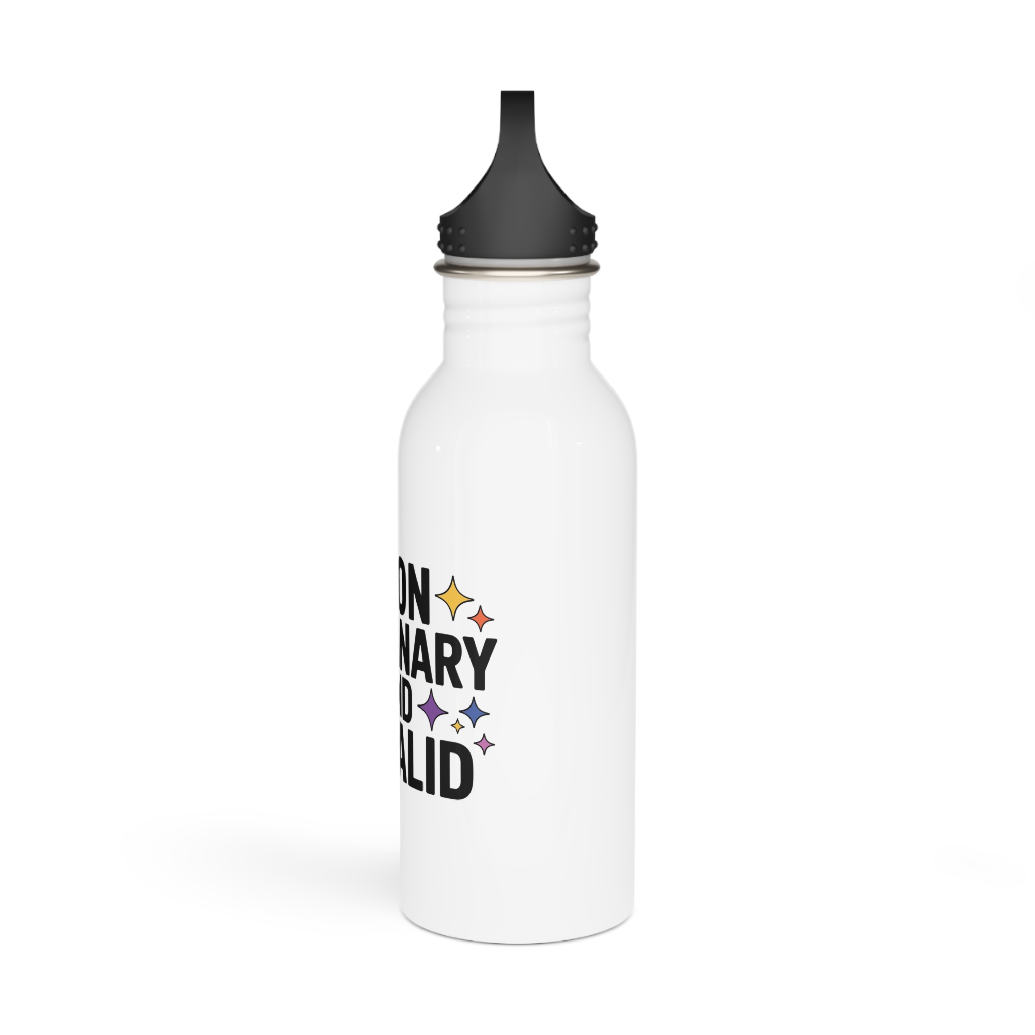 Non Binary Valid T Shirt Design Isolated White Background Stainless Steel Water Bottle - Image 4