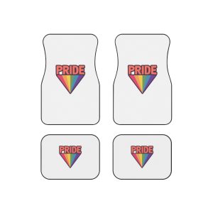 Pride Text With Rainbow Flag Badge Lgbt Symbol Gay Lesbian Bisexual Trans Queer Love Symbol Car Mats Set Of 4
