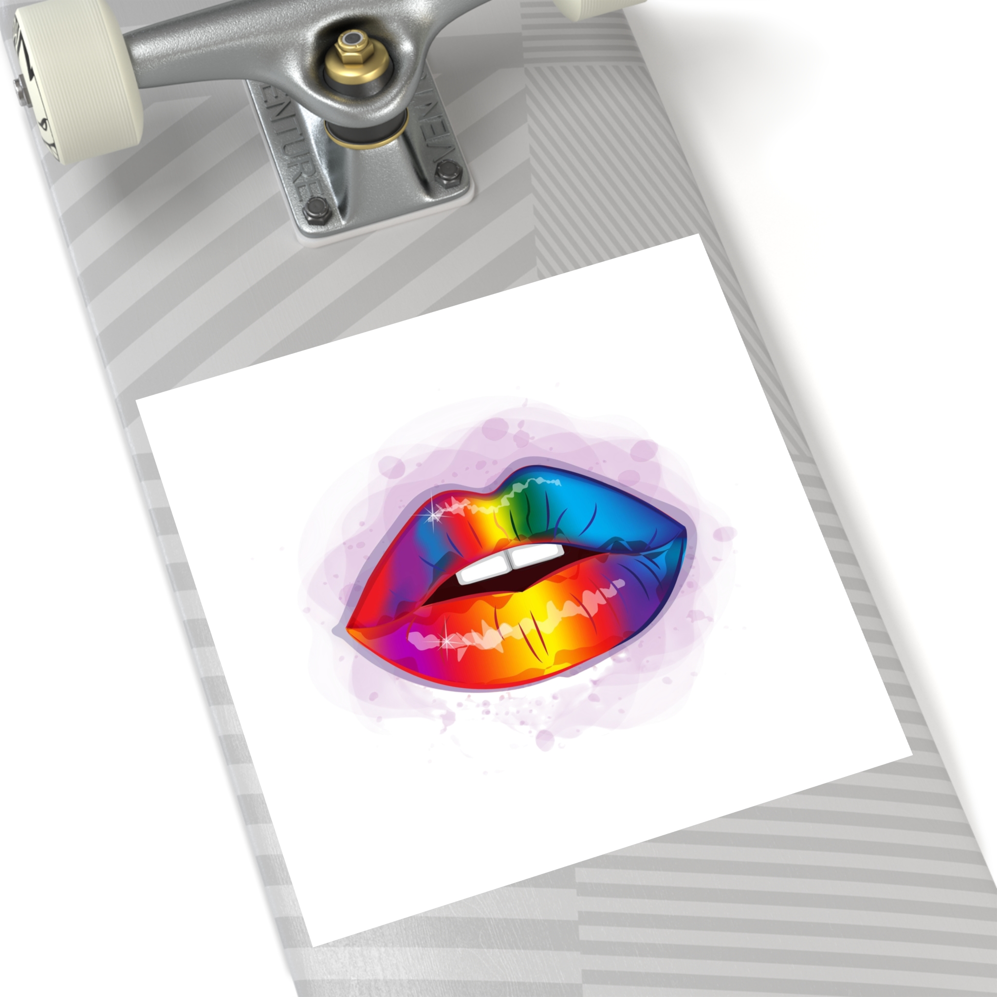 Rainbow Lips Lgbt Beautiful Fashionable Realistic Realistic Watercolor Style Print Vector Laminate Stickers Square - Image 80