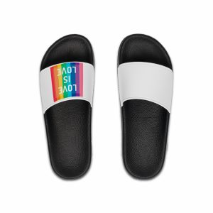 Rainbow Colored Background With Love Is Love Concept Pride Month Mens Slide Sandals