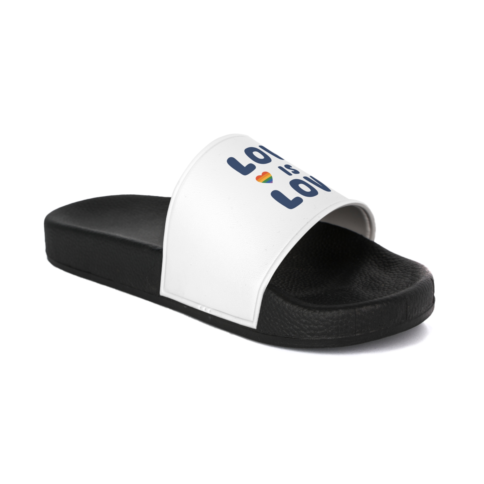 Vector Illustration With Text Love Is Love With Rainbow Heart Symbols Representing Lgbtq Gay Pride Mens Slide Sandals - Image 2