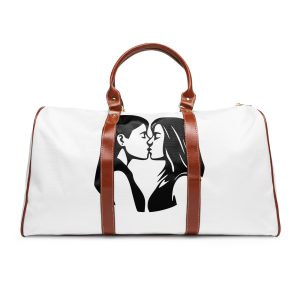 Lesbian Couple Kissing Lgbt Pride Black Outlines Isolated Vector Illustration Waterproof Travel Bag