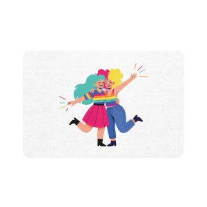 Two Happy Women Celebrating With Pride Flag Colors Pet Food Mat 12x18