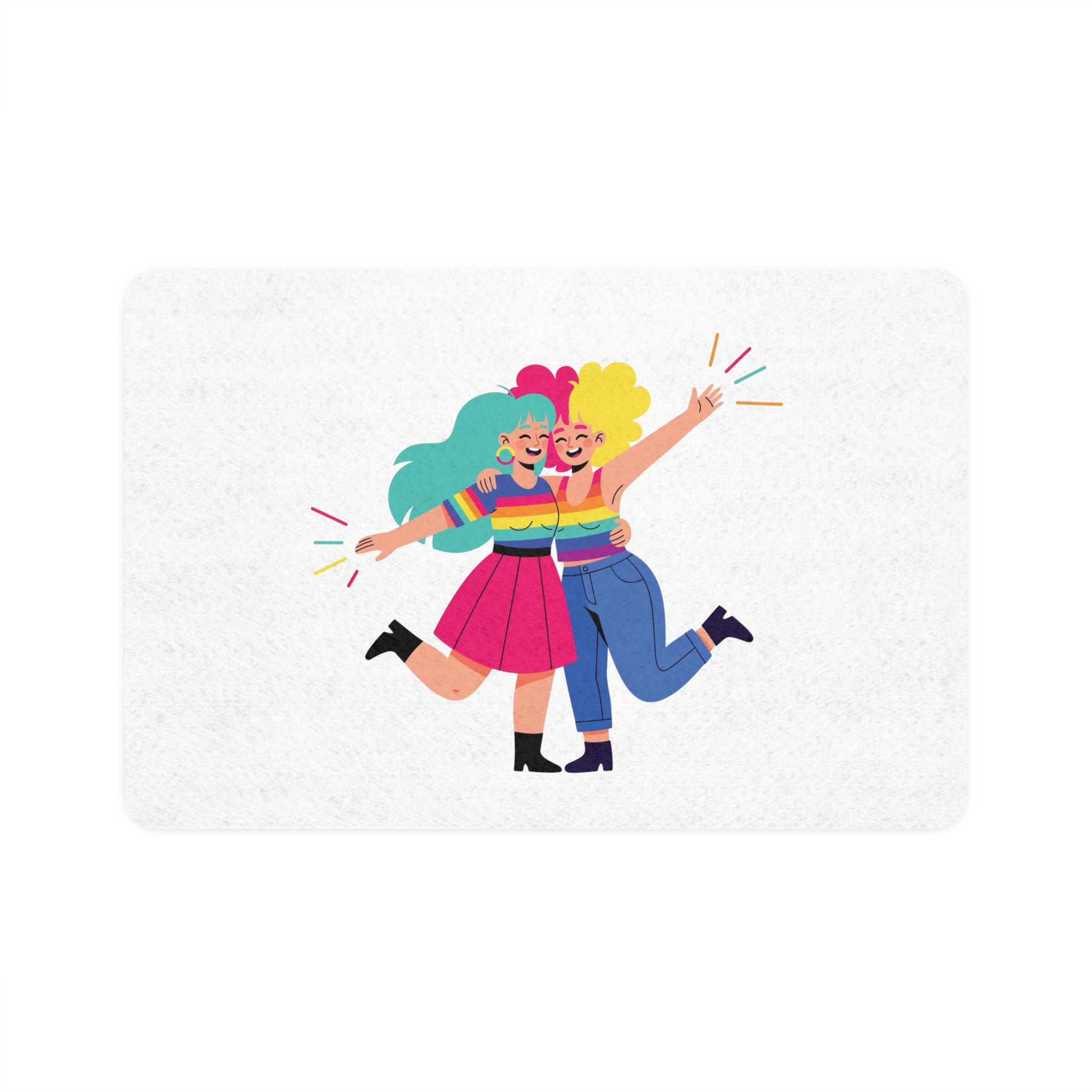 Two Happy Women Celebrating With Pride Flag Colors Pet Food Mat 12x18