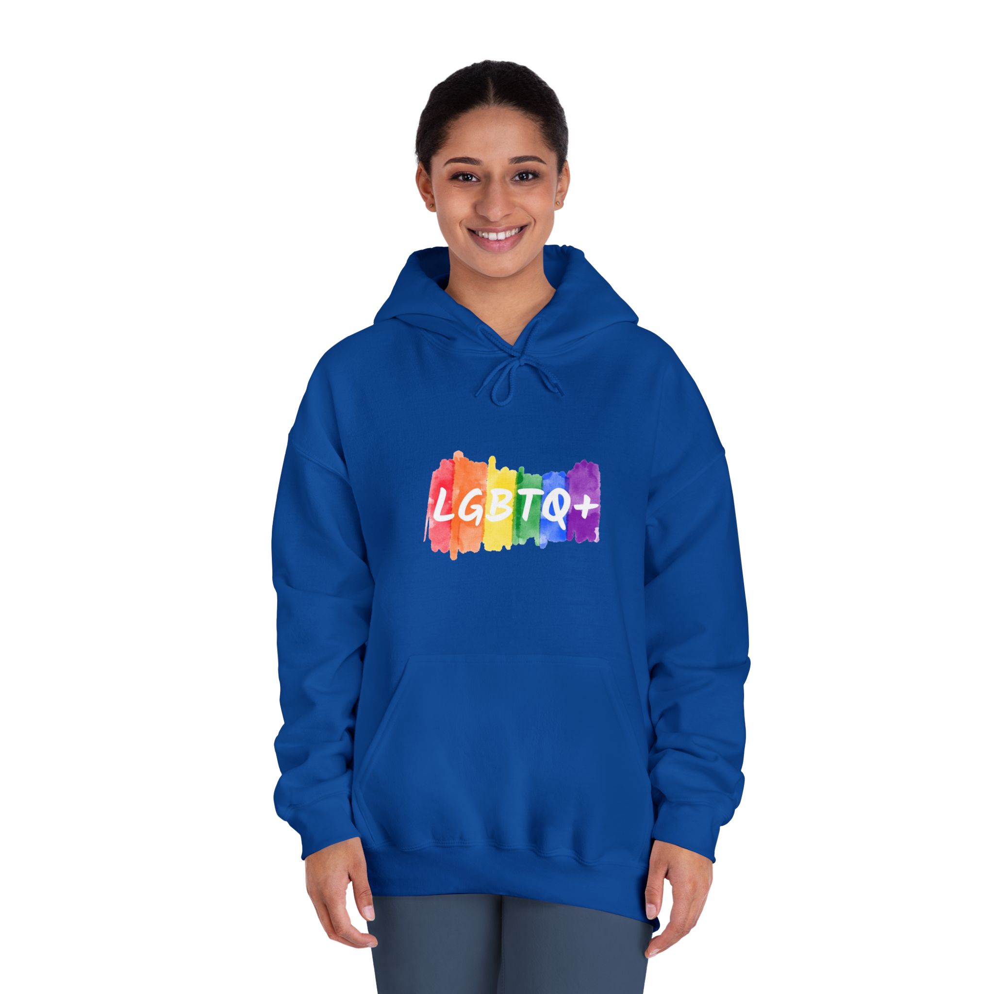 Lgbtq Logo Lettering Text Vector Rainbow Watercolor Paint Textured Colorful Stripes Unisex Dryblend Hooded Sweatshirt - Image 28
