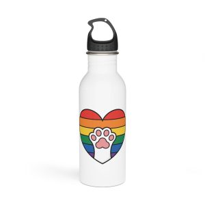 Rainbow Heart With Cute Cat Paw Pride Illustration Stainless Steel Water Bottle