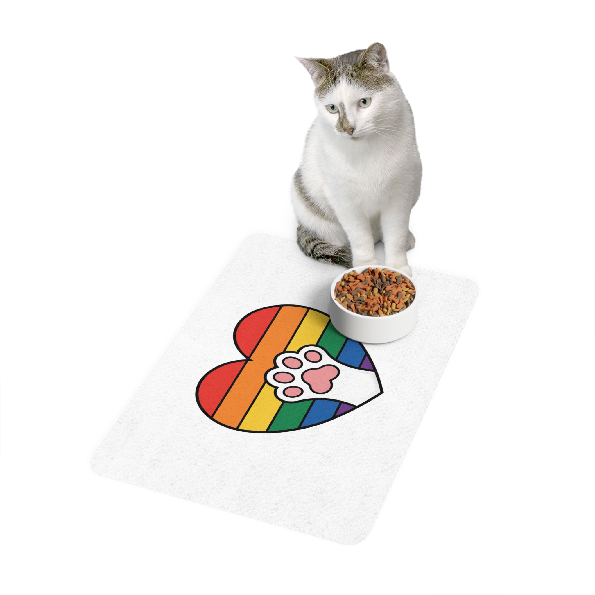 Rainbow Heart With Cute Cat Paw Pride Illustration Pet Food Mat 12x18 - Image 3