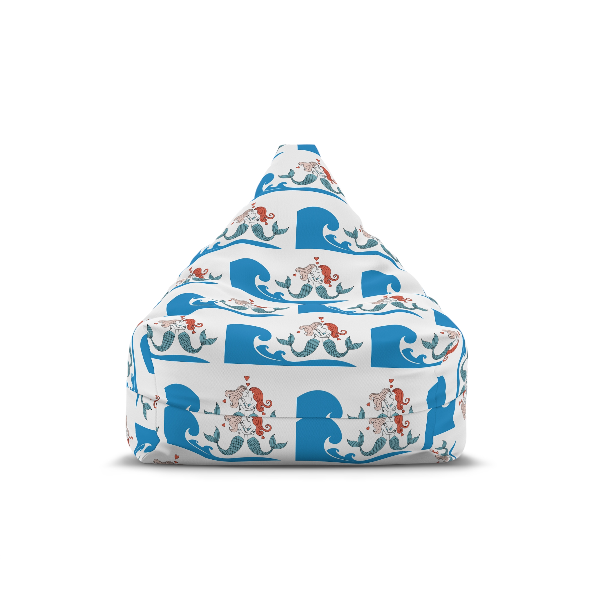 Two Mermaids Love With Hearts Their Heads Bean Bag Chair Cover
