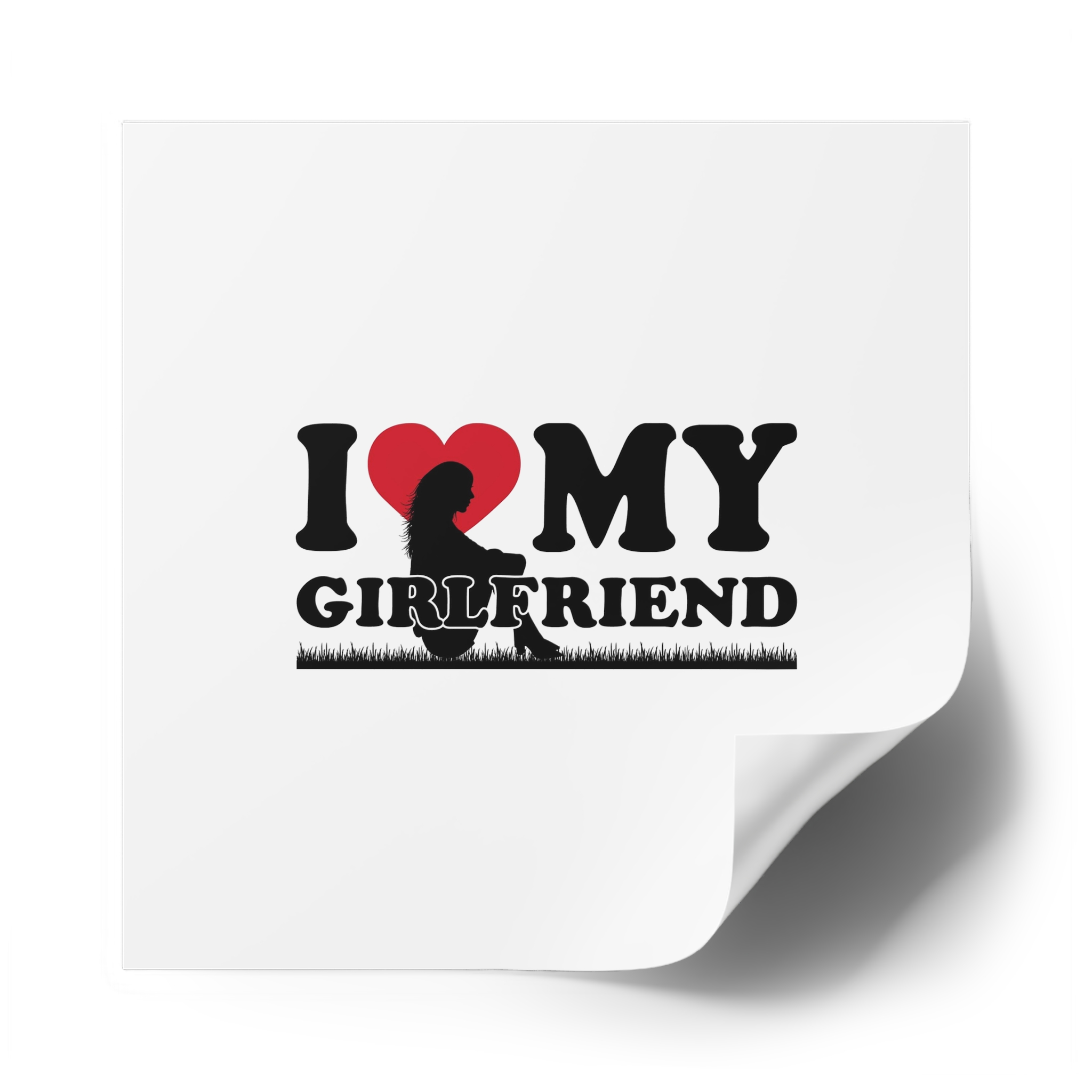 I Love My Girlfriend With Heart Accompanied By Silhouette Girl Sitting Grass Field Laminate Stickers Square - Image 58