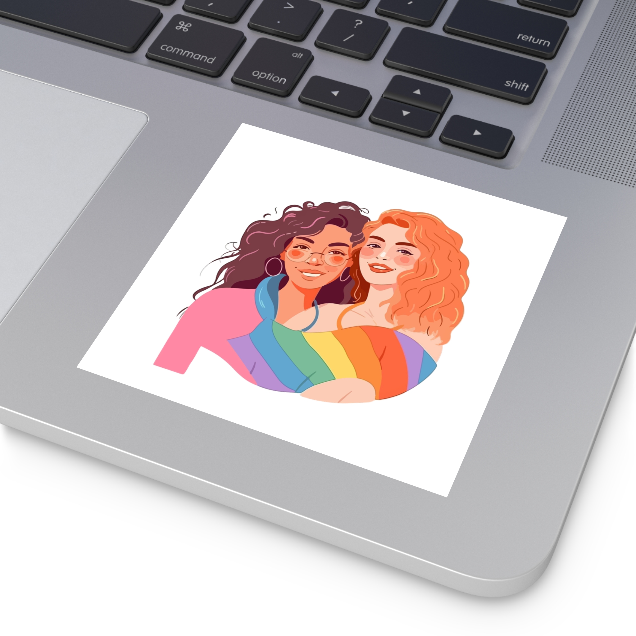 Portrait Lesbian Couple With Rainbow Flag Concept Lgbtq Illustration Couple Laminate Stickers Square - Image 19