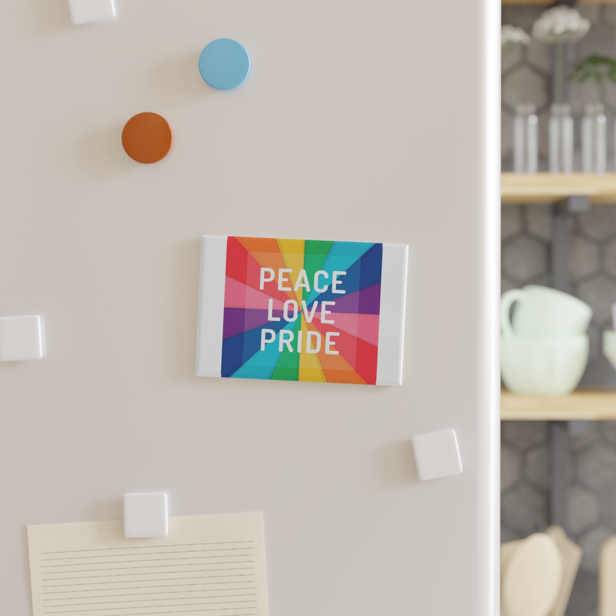 Rainbow Colored Background With Peace Love Pride Concept Pride Month Button Magnet Rectangle 1 And 10 Pcs - Image 7