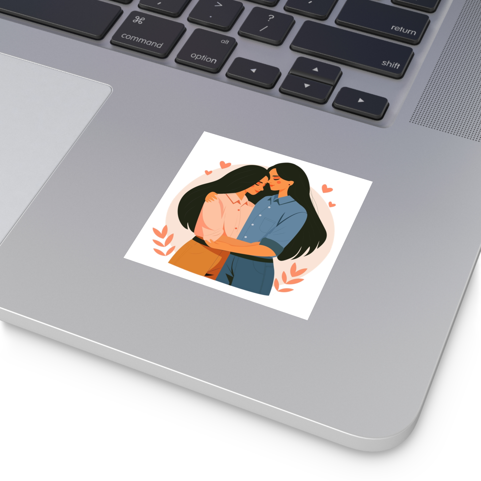 Indian Lesbian Couple Love Hugging Laminate Stickers Square - Image 11