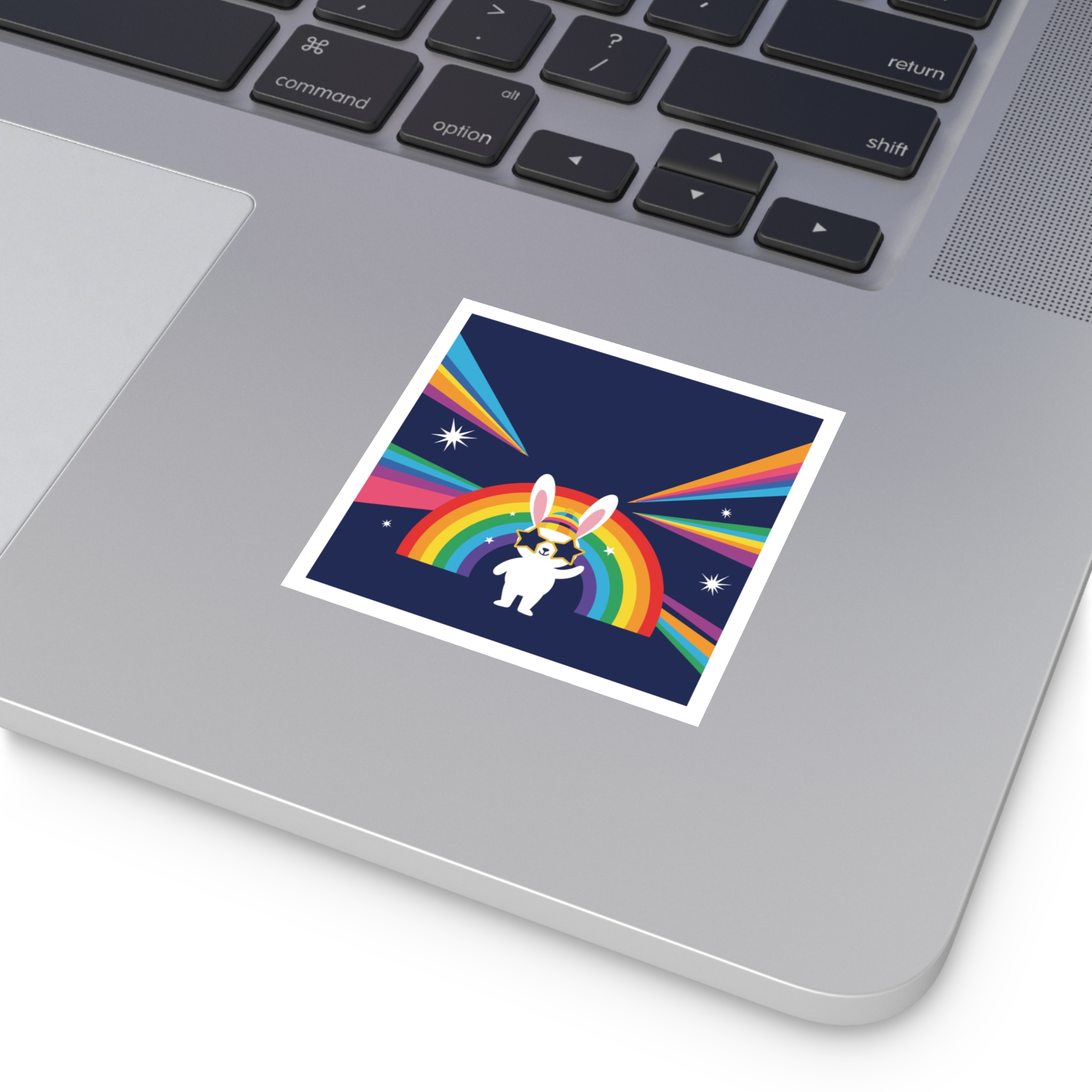 Happy Bunny With Rainbow Stars Laminate Stickers Square - Image 7