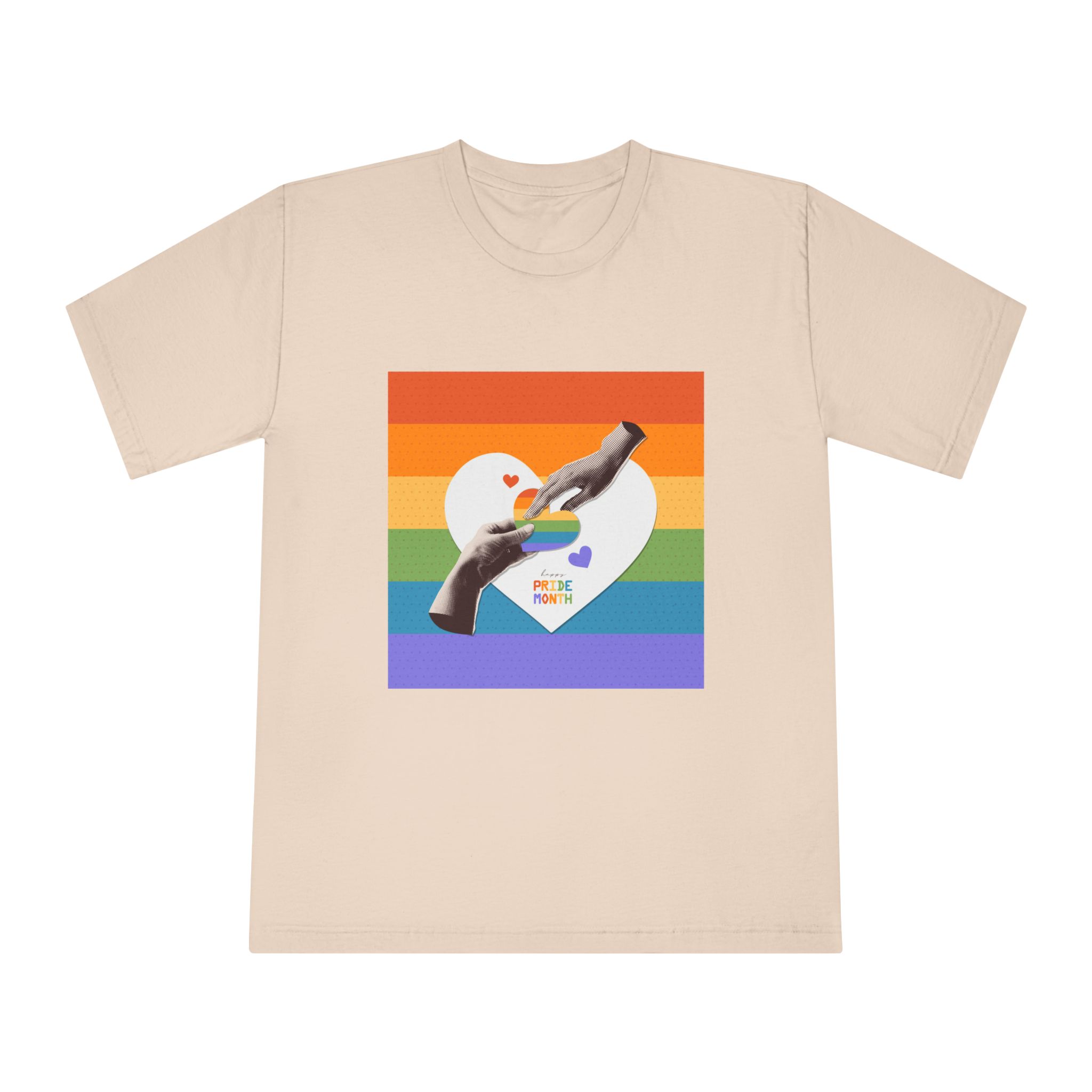 Retro Nostalgic Banner Pride Month Halftone Hands Holding Striped Heart Vintage Collage With - Unisex Classic Crewneck T Shirt - Image 9