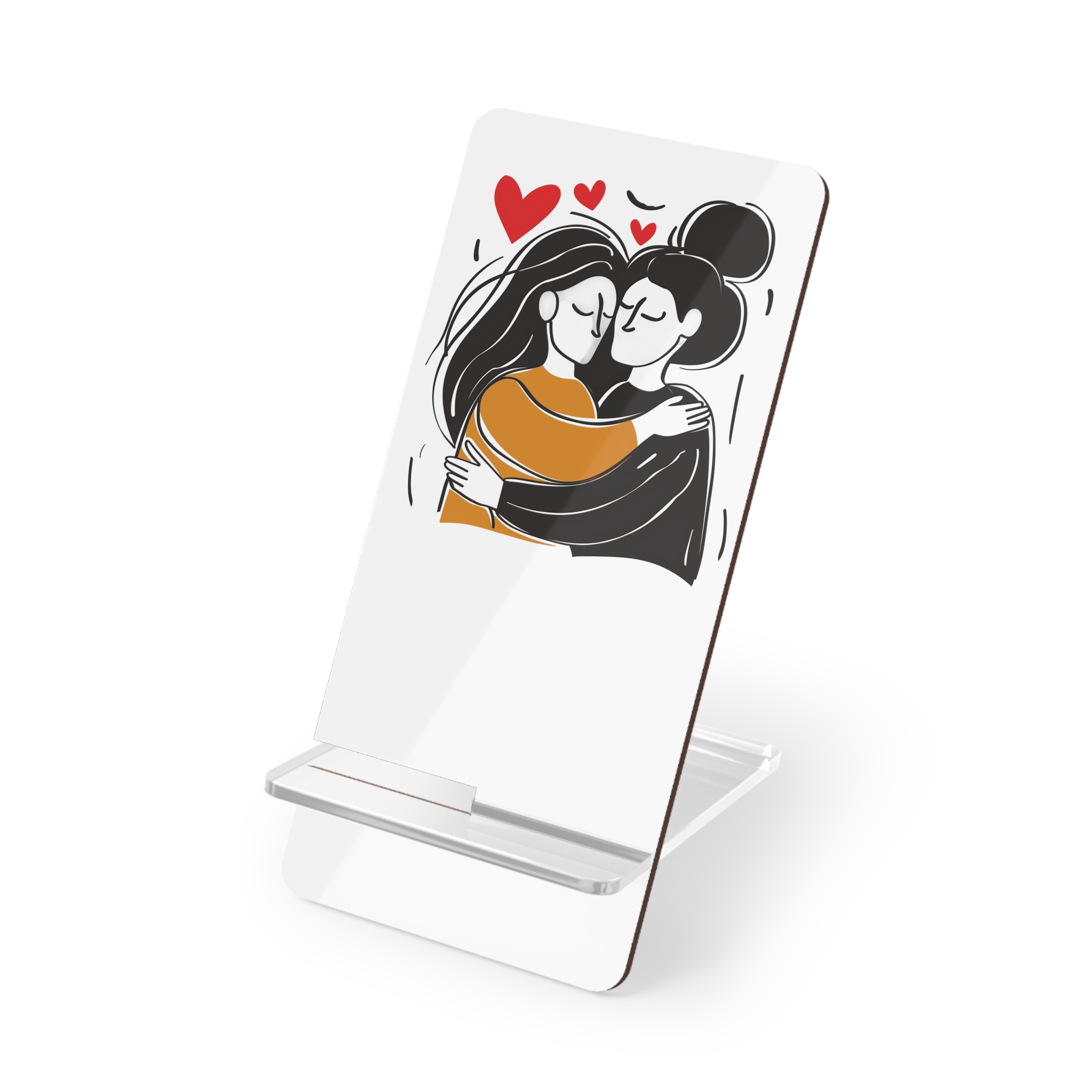 Drawing Two Women Hugging Red Heart Them Mobile Display Stand For Smartphones