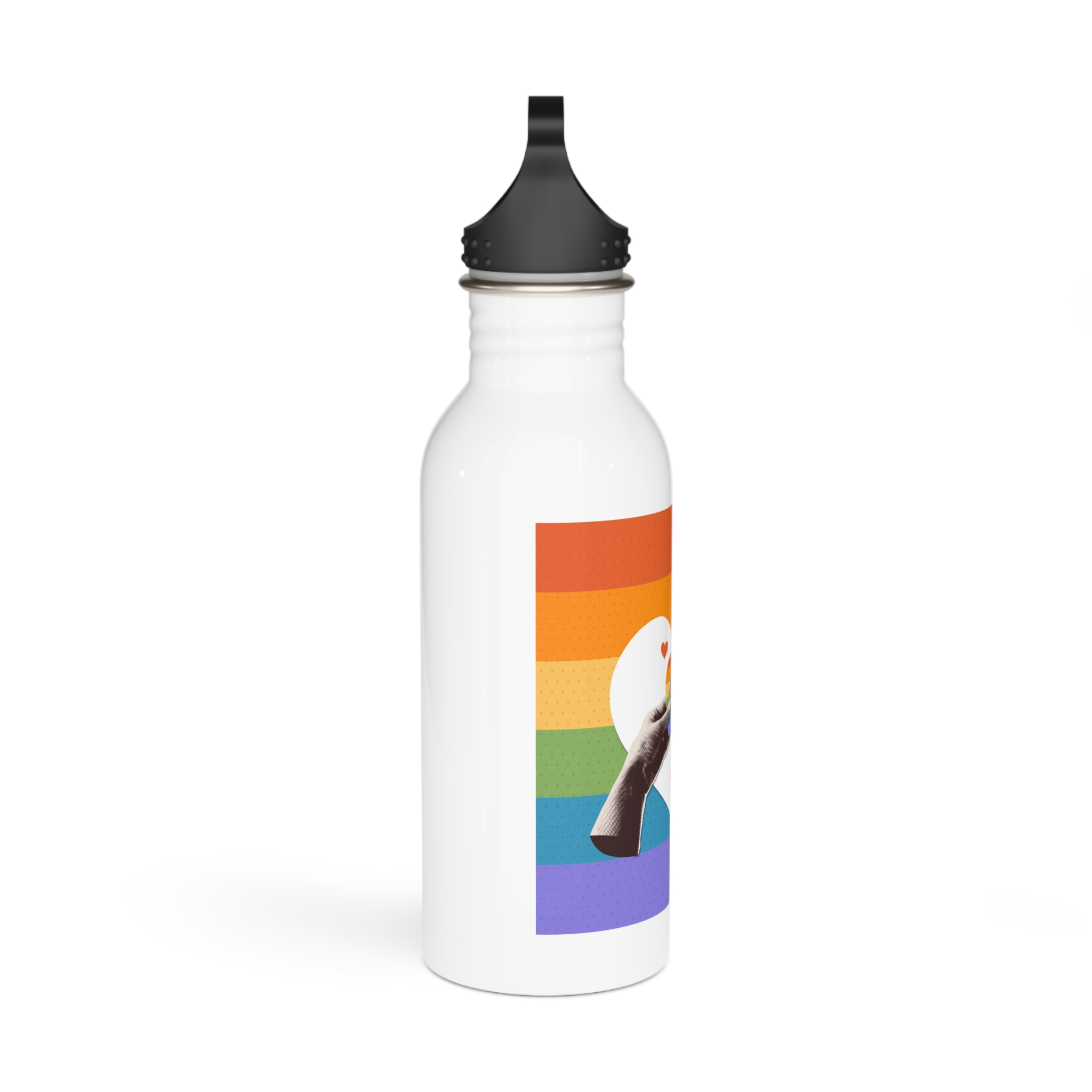 Retro Nostalgic Banner Pride Month Halftone Hands Holding Striped Heart Vintage Collage With Stainless Steel Water Bottle - Image 2
